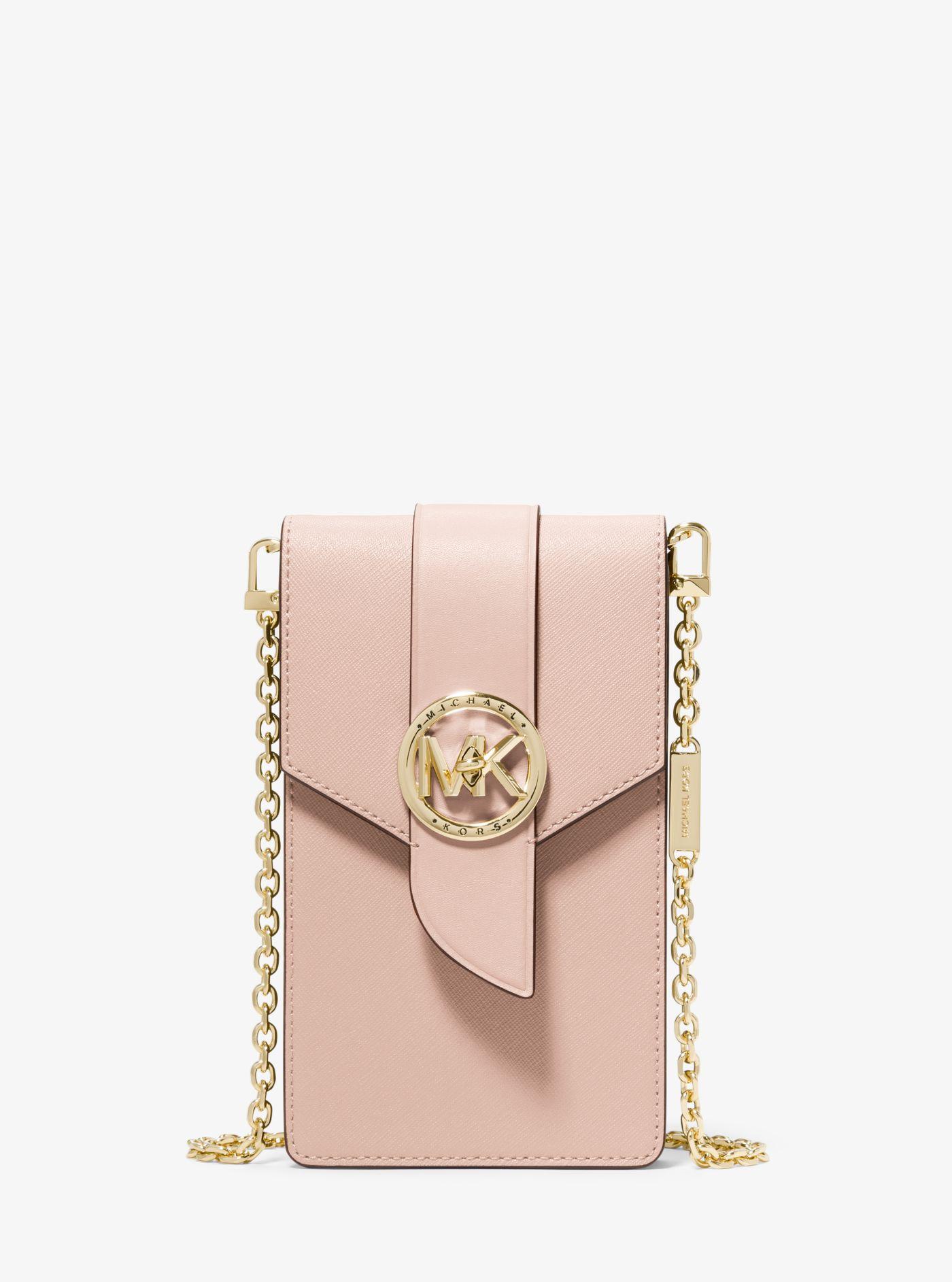 Michael Kors Small Saffiano Leather Smartphone Crossbody Bag in Pink | Lyst
