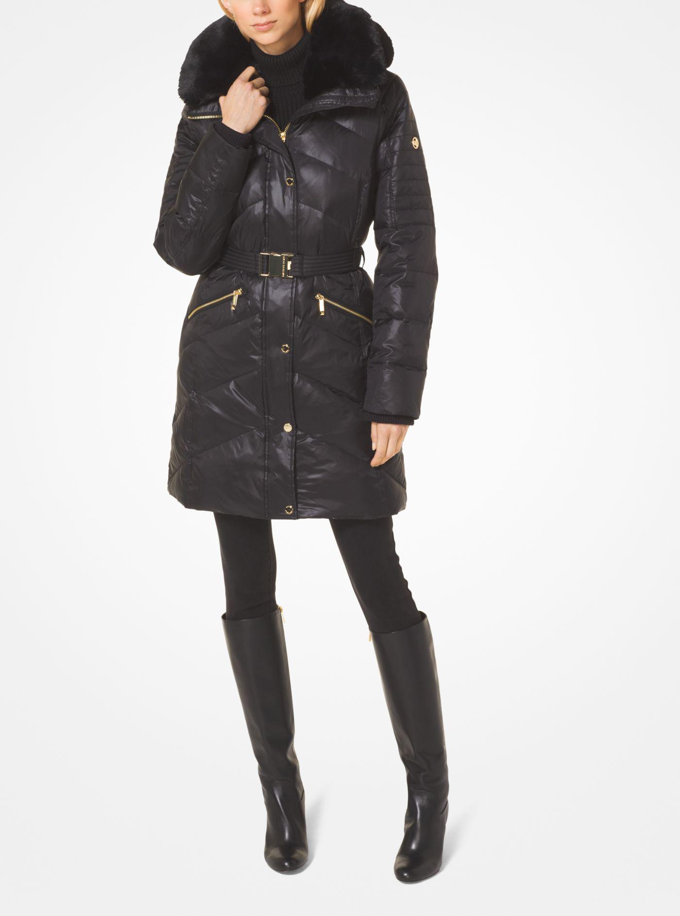 michael michael kors quilted down and faux fur puffer jacket