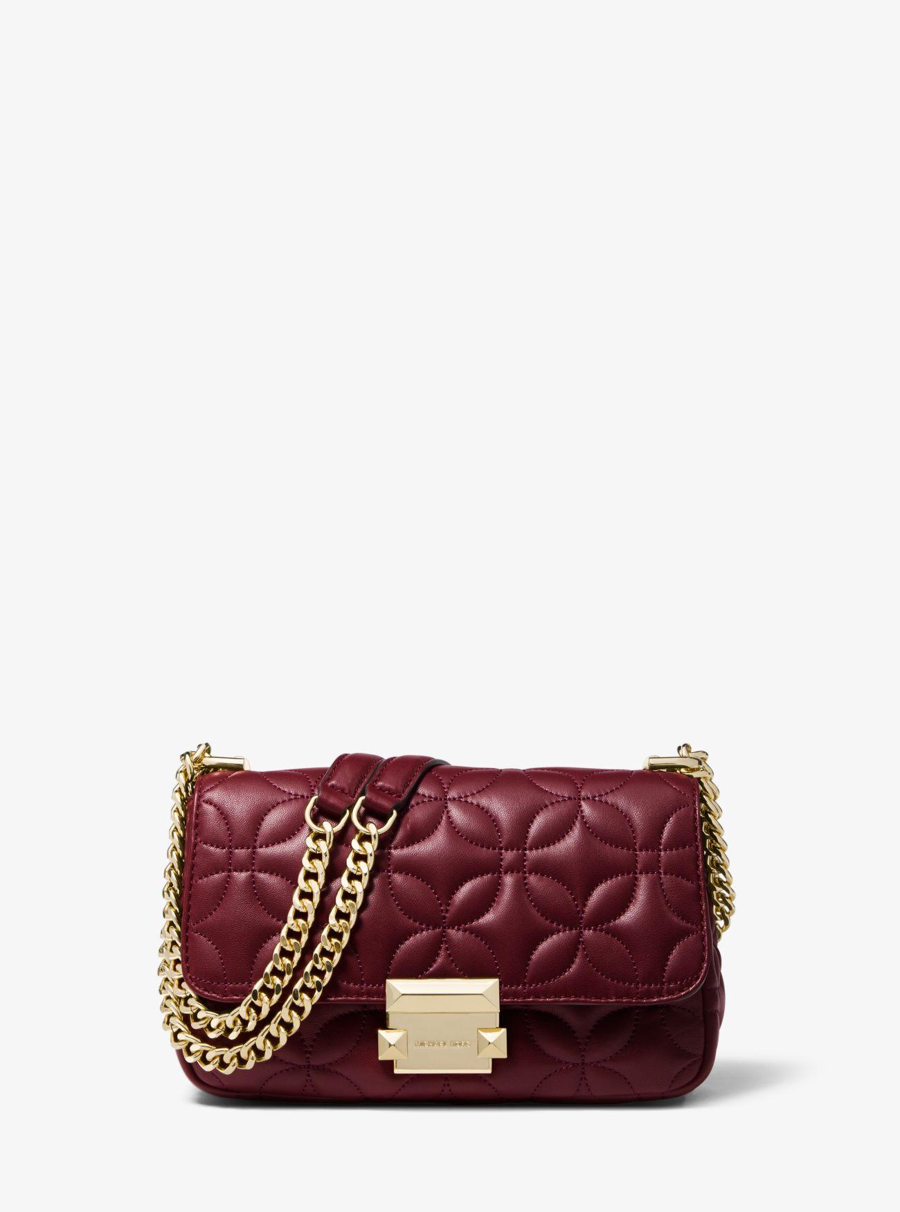 MICHAEL Michael Kors Sloan Small Floral Quilted Leather Shoulder Bag in Oxblood (Red) - Lyst