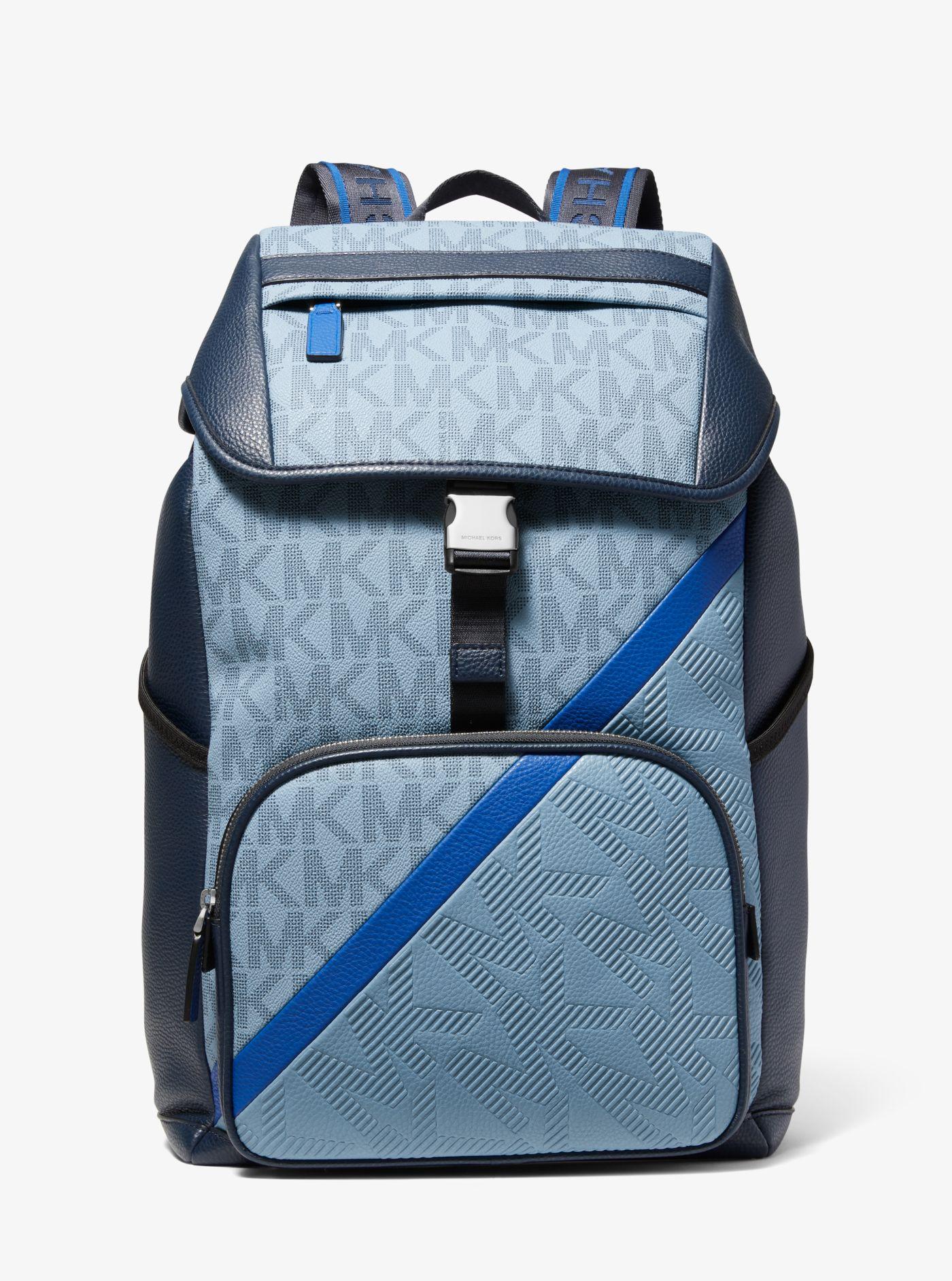 Michael Kors Cooper Embossed Faux Leather And Logo Stripe Backpack in Blue  for Men | Lyst