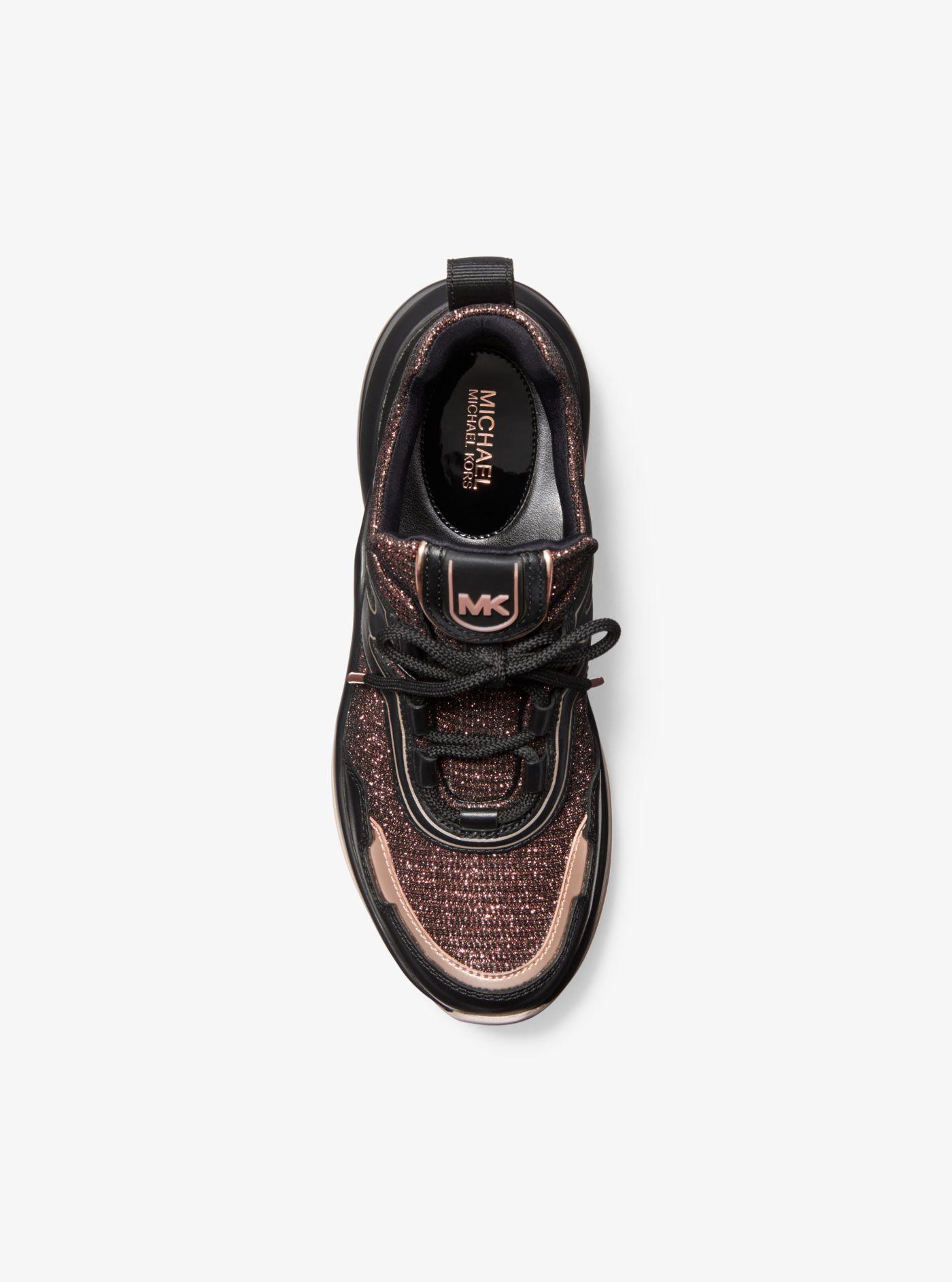 Michael Kors Olympia Glitter Chain-mesh And Leather Trainer in Black | Lyst