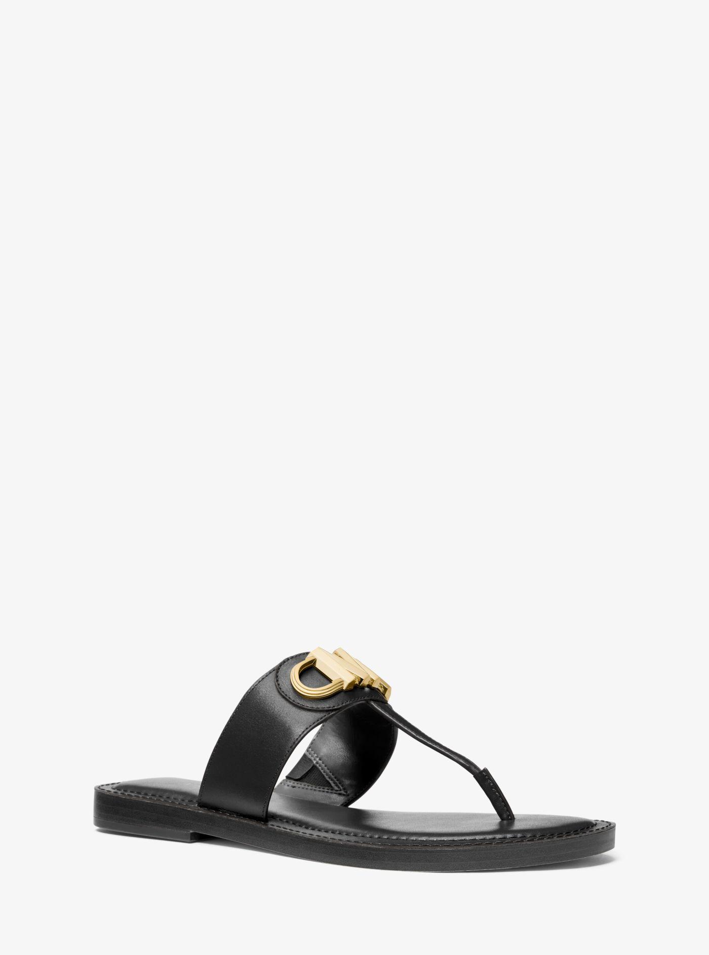 Michael Kors Parker Leather T-strap Sandal in Black | Lyst