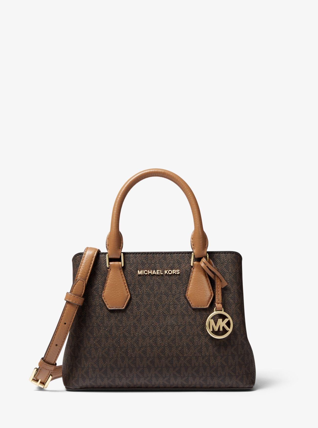 MICHAEL Michael Kors Camille Small Logo And Leather Satchel in Brown | Lyst