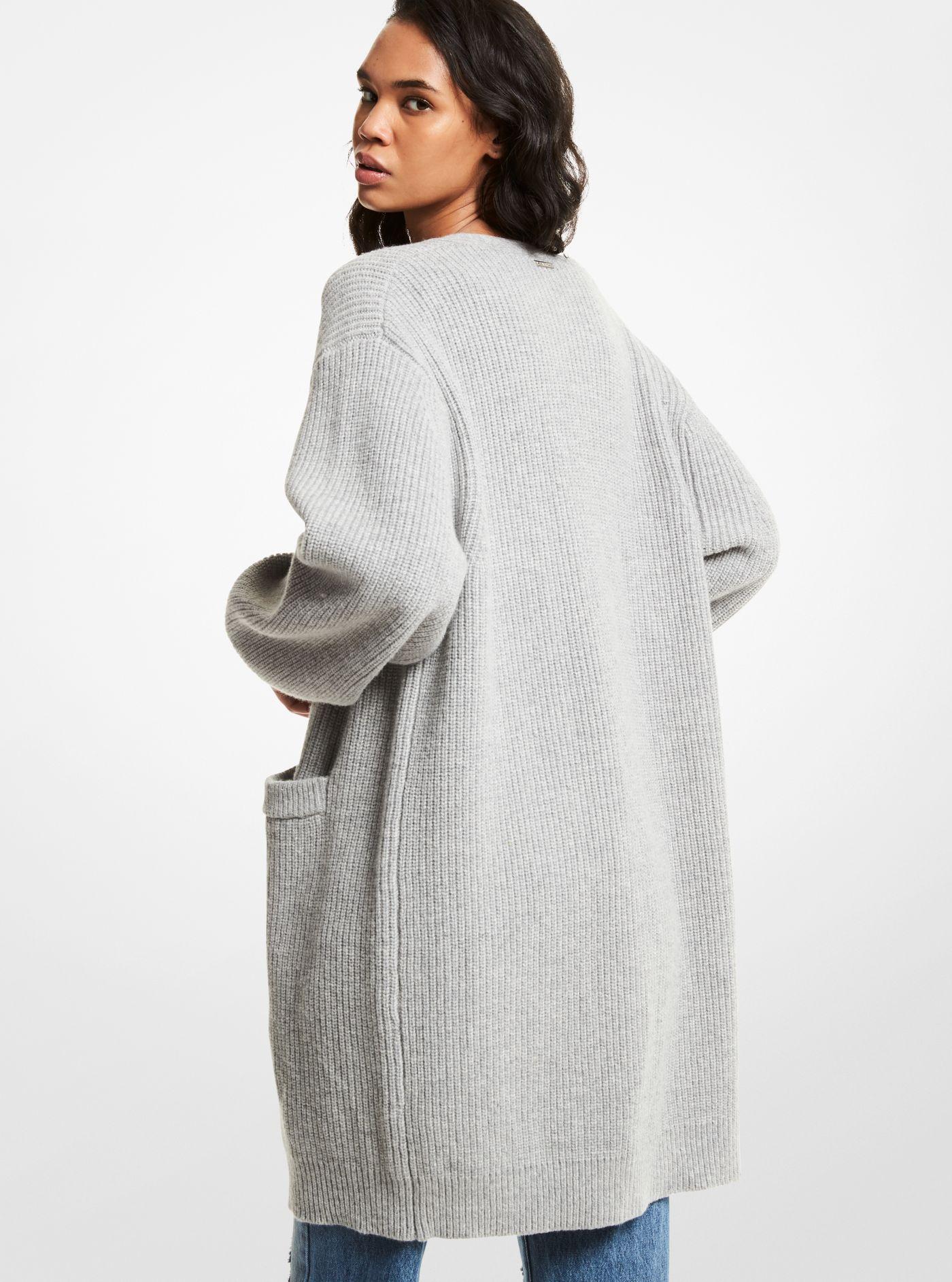 leopard puff sleeve wool blend cardigan