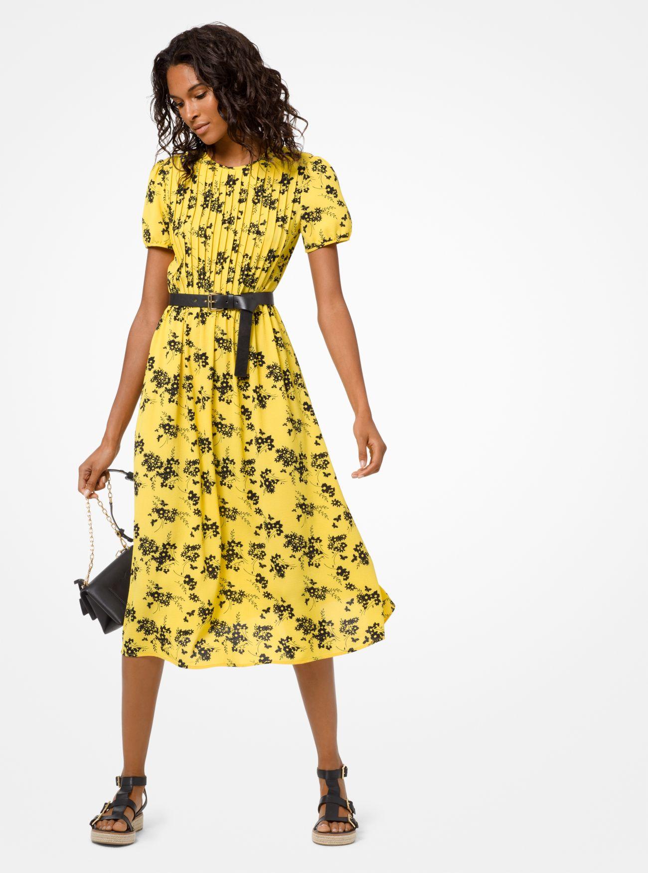 Michael Kors Botanical Pintucked Dress in Yellow | Lyst Canada
