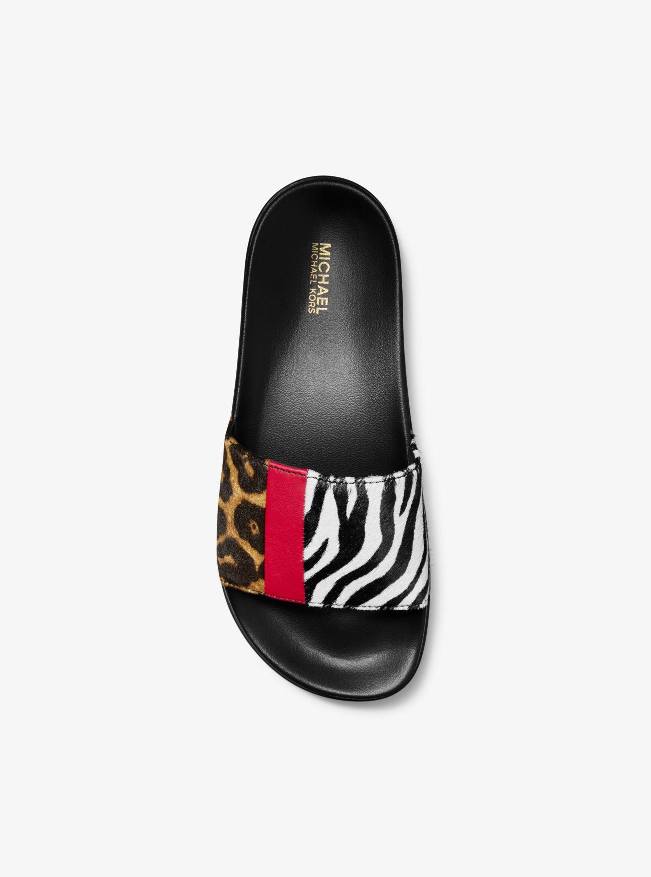 Michael Kors Sabine Animal-print Calf Hair And Leather Slide Sandal in  Brown | Lyst