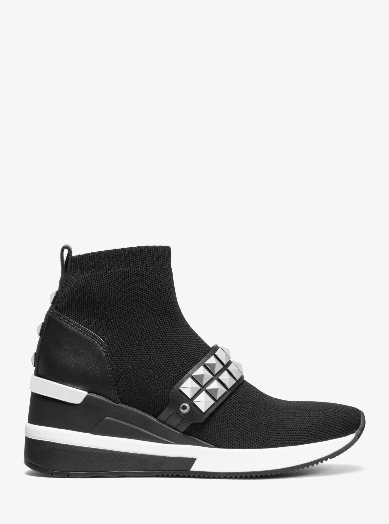 Michael Kors Leather Skyler Studded Stretch-knit Sock Sneaker in Black -  Lyst