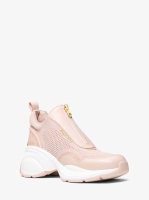 Michael Kors Zuma Mixed-Media Trainer in Pink Lyst