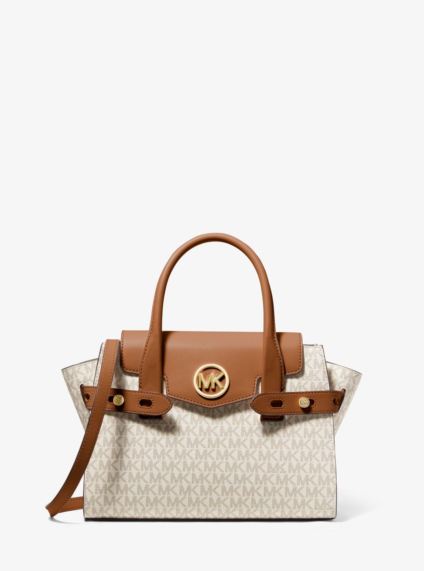 Michael Kors Carmen Medium Logo And Faux Leather Belted Satchel in ...