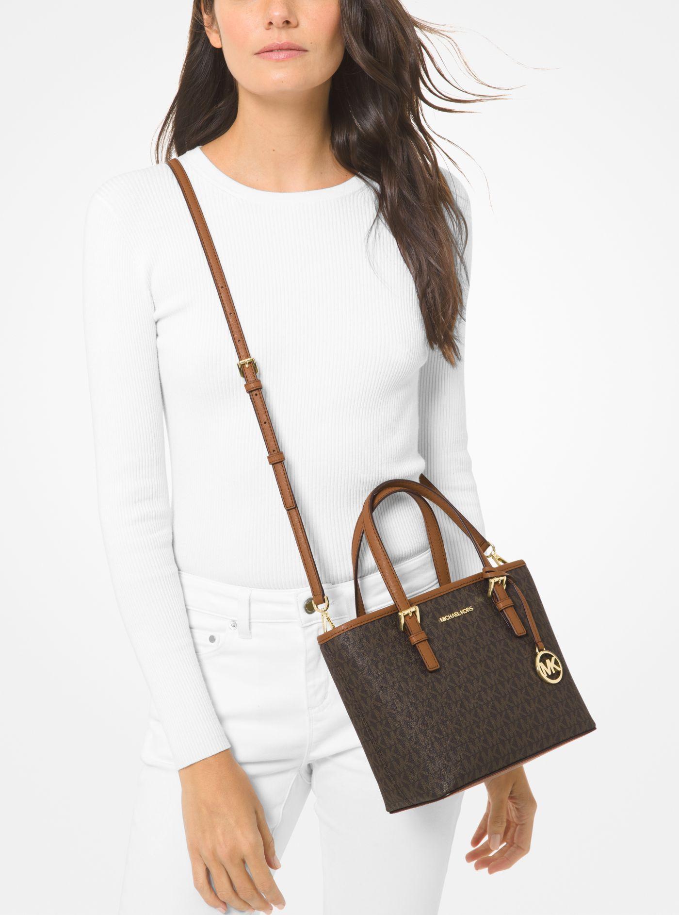 Michael Kors Canvas Jet Set Travel Extra-small Logo Top-zip Tote Bag in  Brown | Lyst
