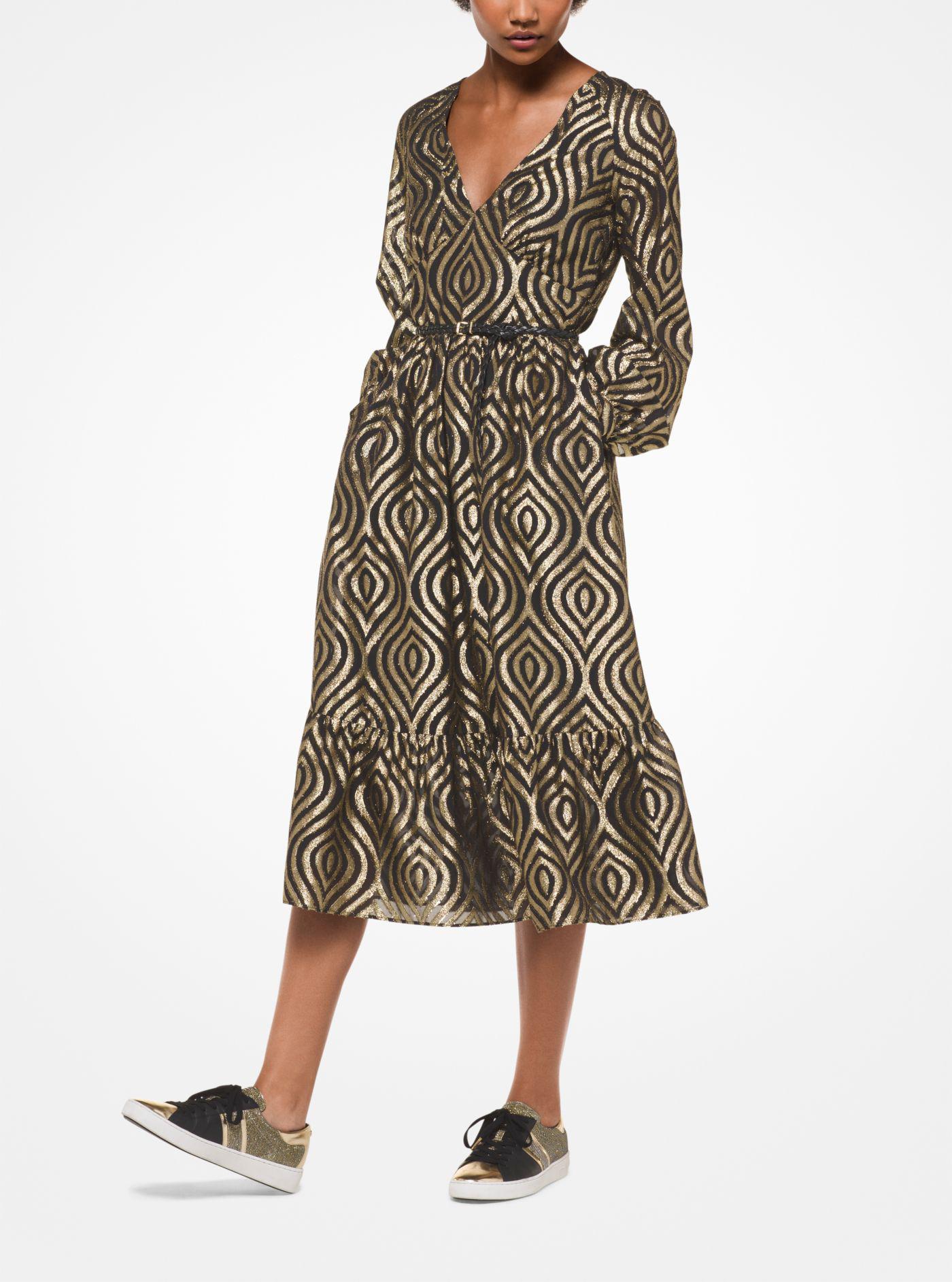 Michael Kors Synthetic Lurex Jacquard Dress in Black/Gold (Black) - Lyst