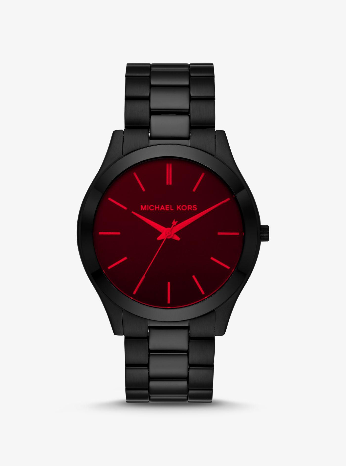 Michael Kors Slim Runway Black Stainless Steel Bracelet Watch in Red for  Men | Lyst