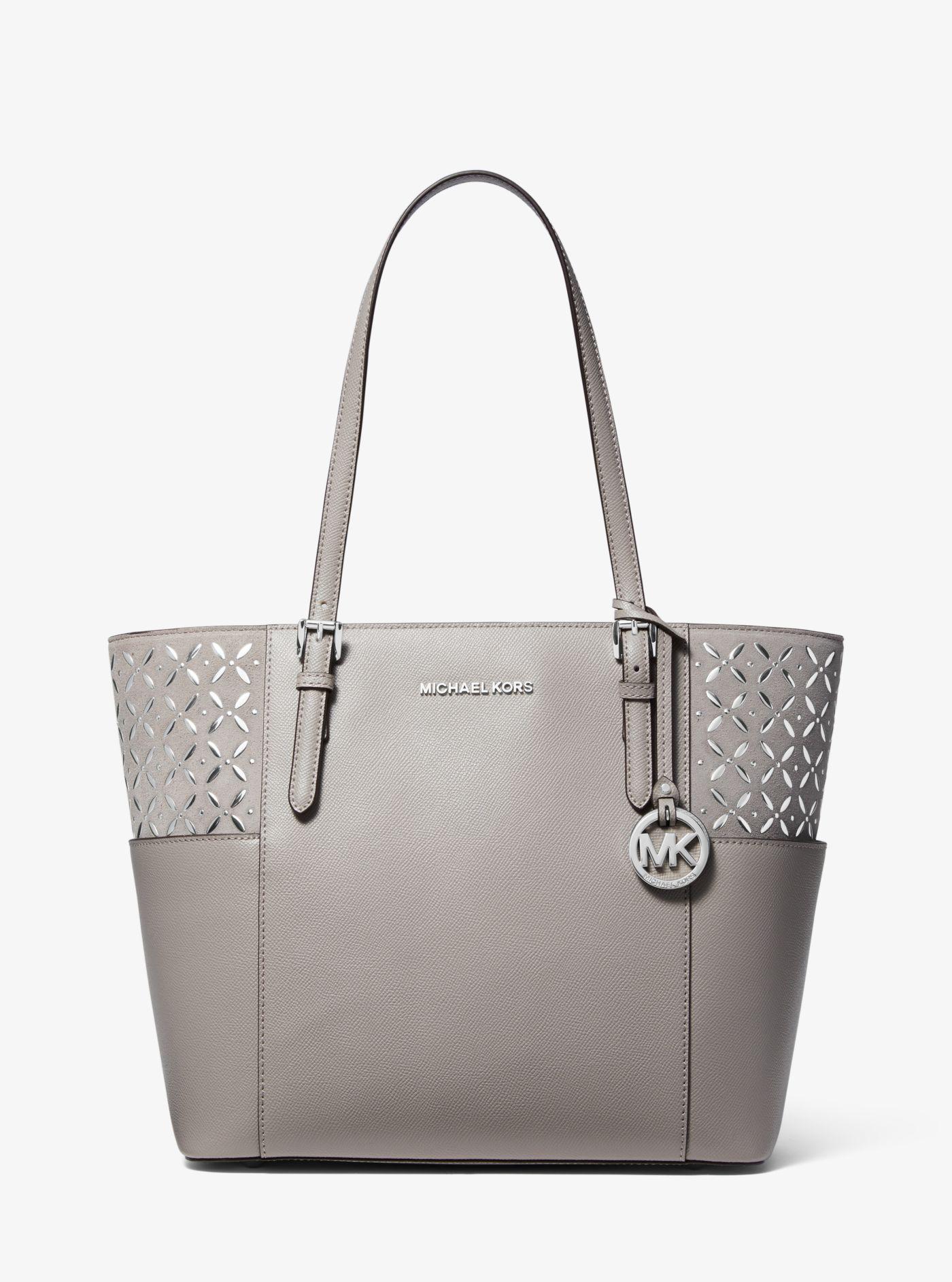 Michael Kors Suede Jet Set Large Embellished Leather Tote Bag in Pearl Grey  (Gray) - Lyst