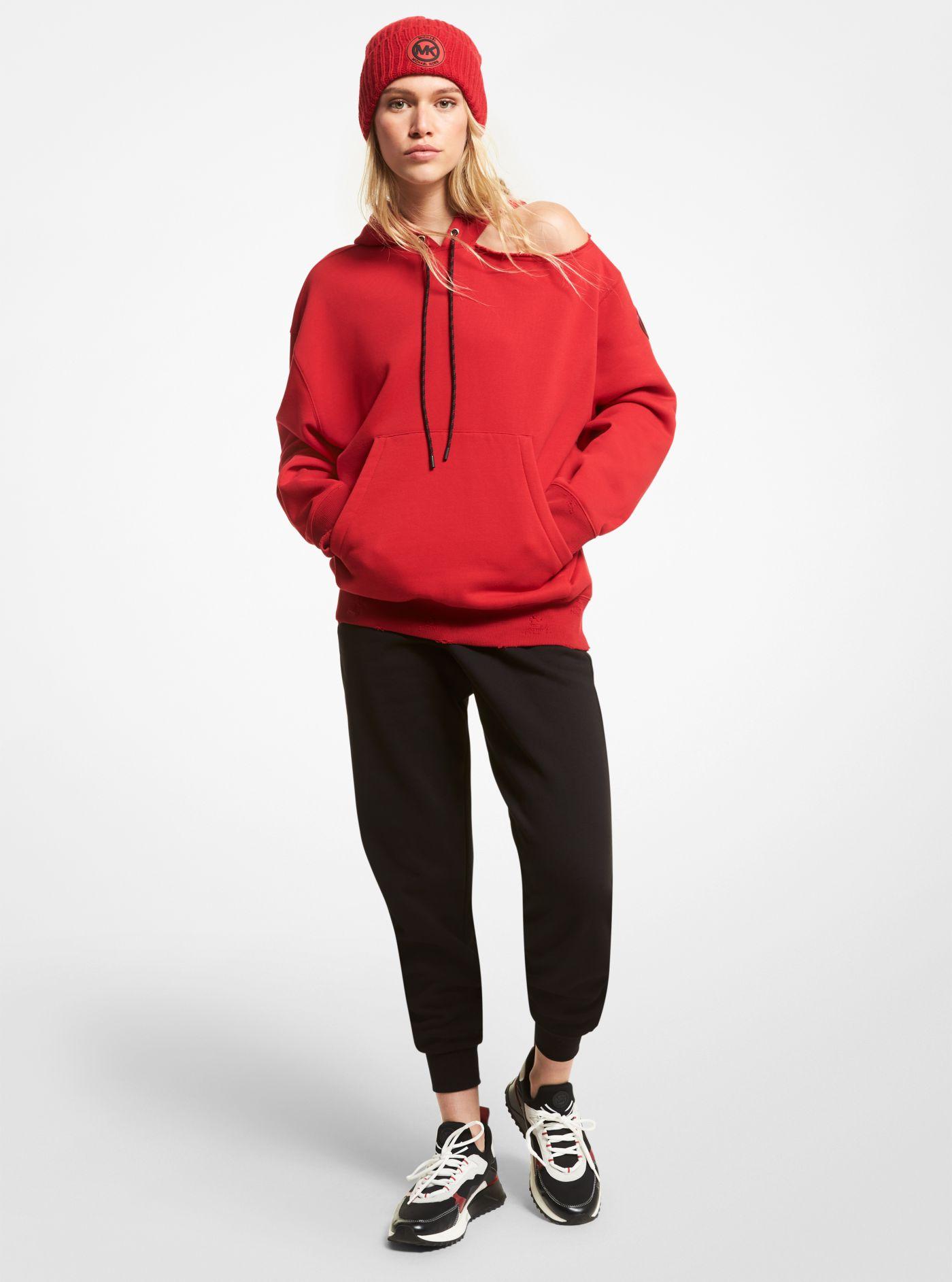 Michael Kors Organic Cotton Blend Cutout Hoodie in Red | Lyst