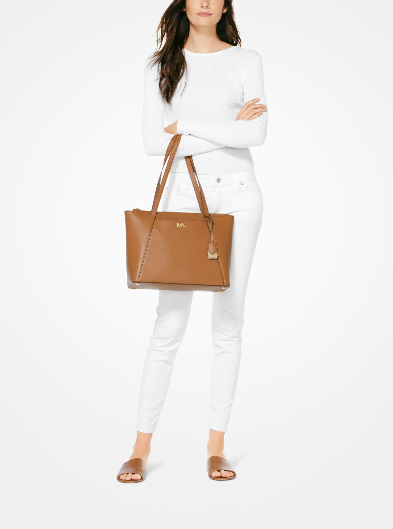 michael michael kors maddie medium crossgrain leather tote