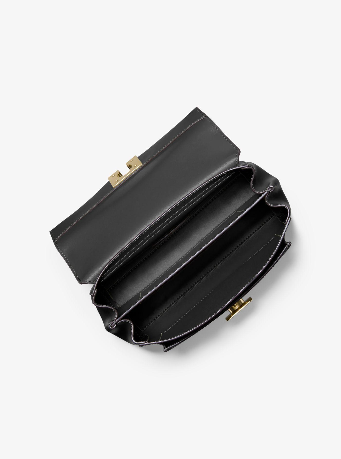 Michael Kors Lita Medium Leather Crossbody Bag in Black | Lyst