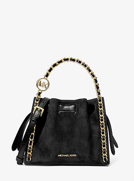 Michael Kors Mina Small Suede Logo Chain Crossbody Bag in