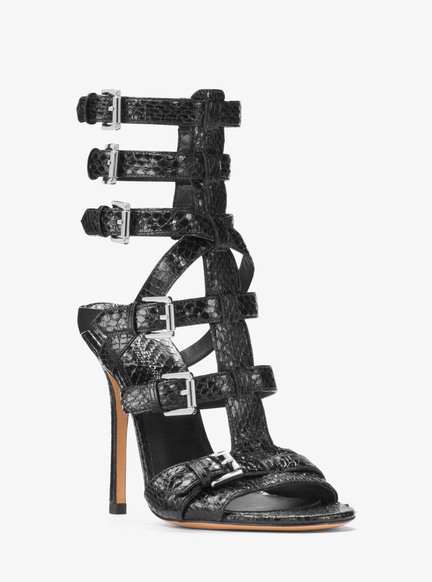 Michael Kors Ming Snakeskin Gladiator Sandal in Black | Lyst