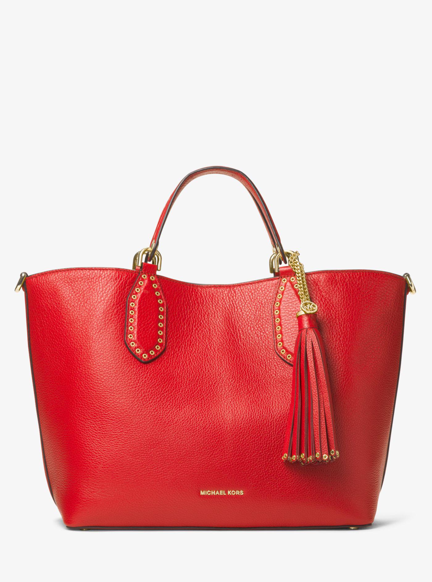 Michael Kors Brooklyn Large Leather Satchel in Red | Lyst