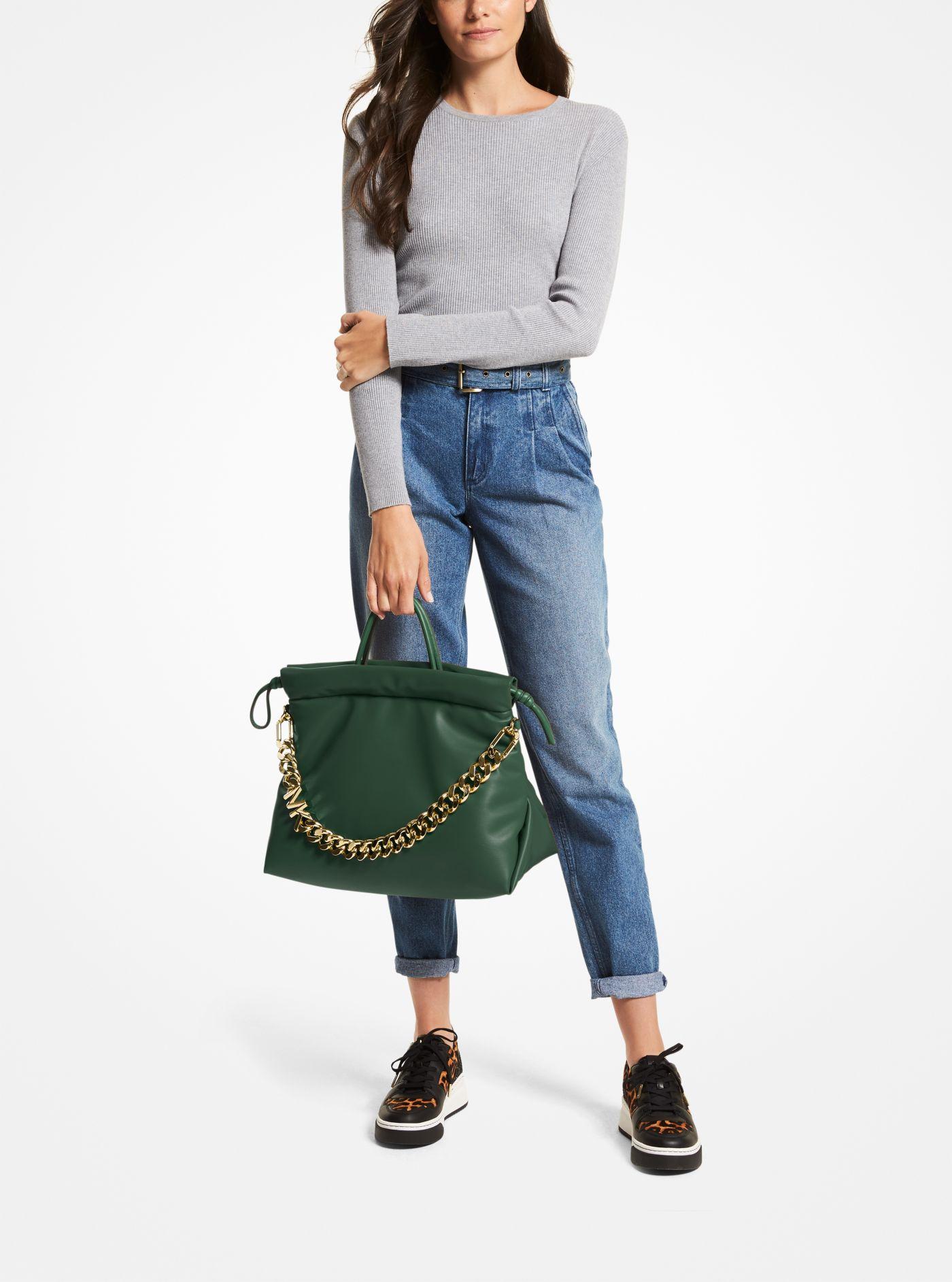 Michael Kors Lina Medium Logo Faux Leather Tote Bag in Green | Lyst Canada