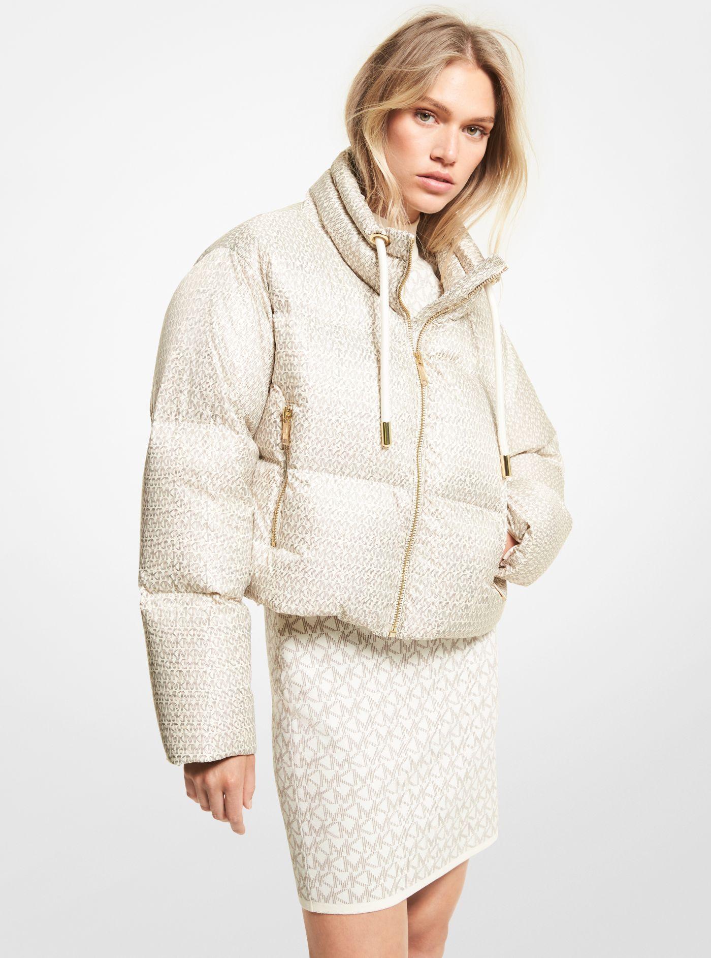 Michael Kors Cropped Logo Quilted Puffer Jacket in Natural | Lyst