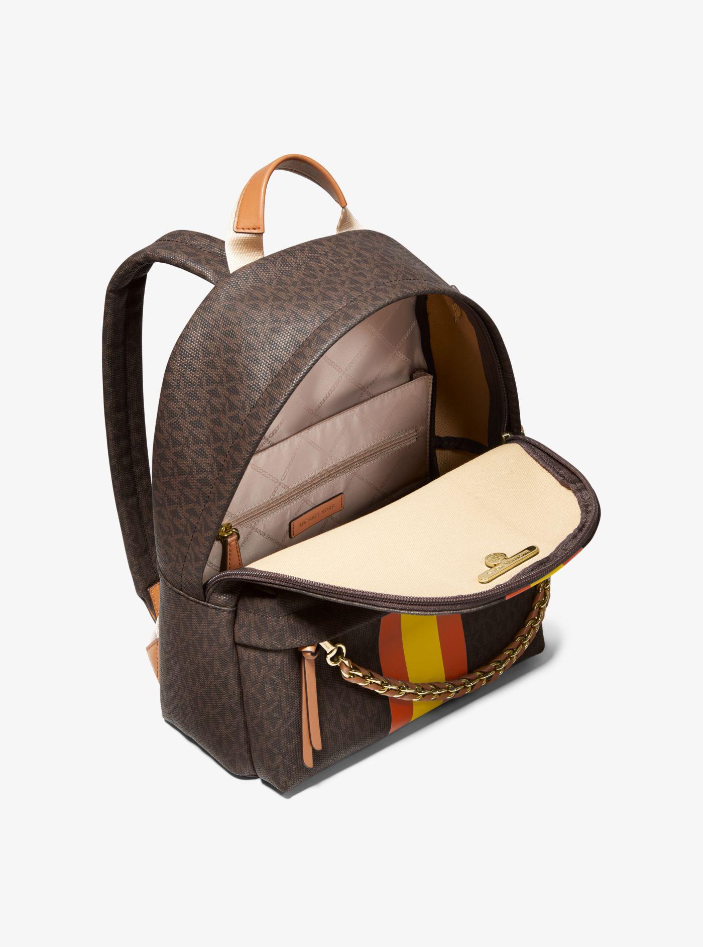 rhea medium striped logo and leather backpack
