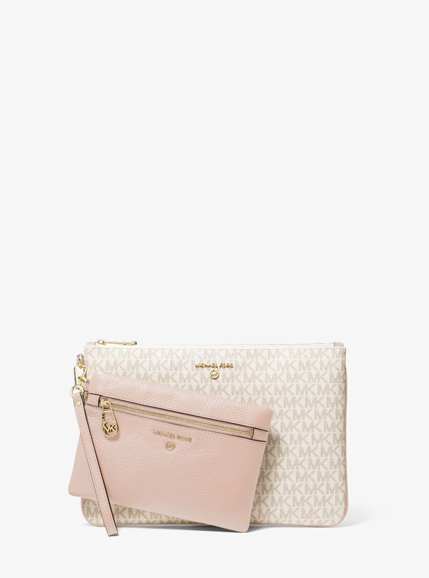 Michael Kors Slater Large Logo And Leather 2-in-1 Wristlet in Vanilla/Soft  Pink (Pink) - Lyst