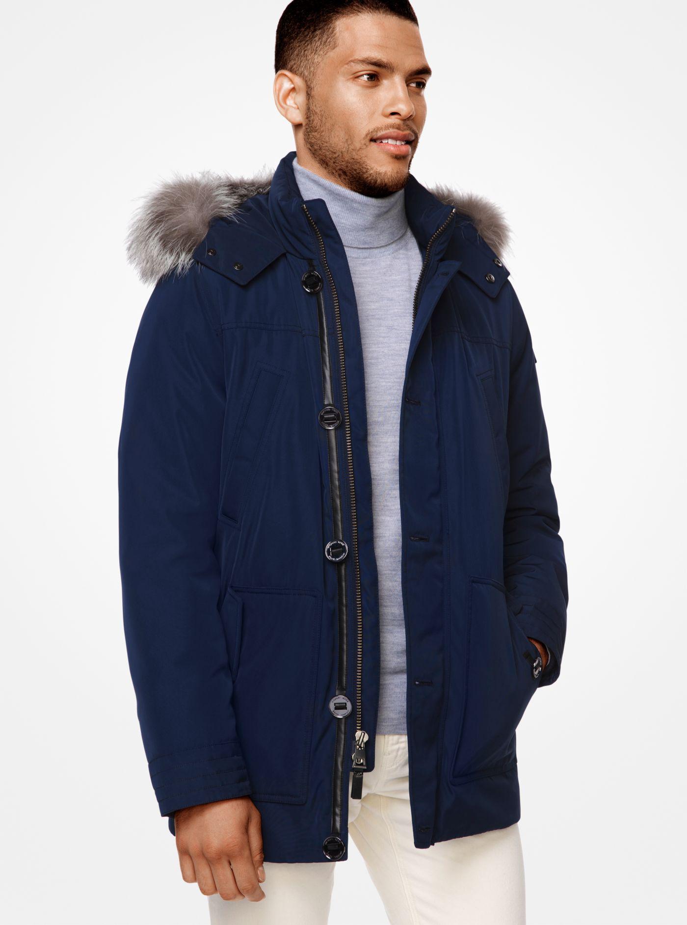 Michael Kors Synthetic Faux-fur Trimmed Tech Parka in Midnight (Blue ...