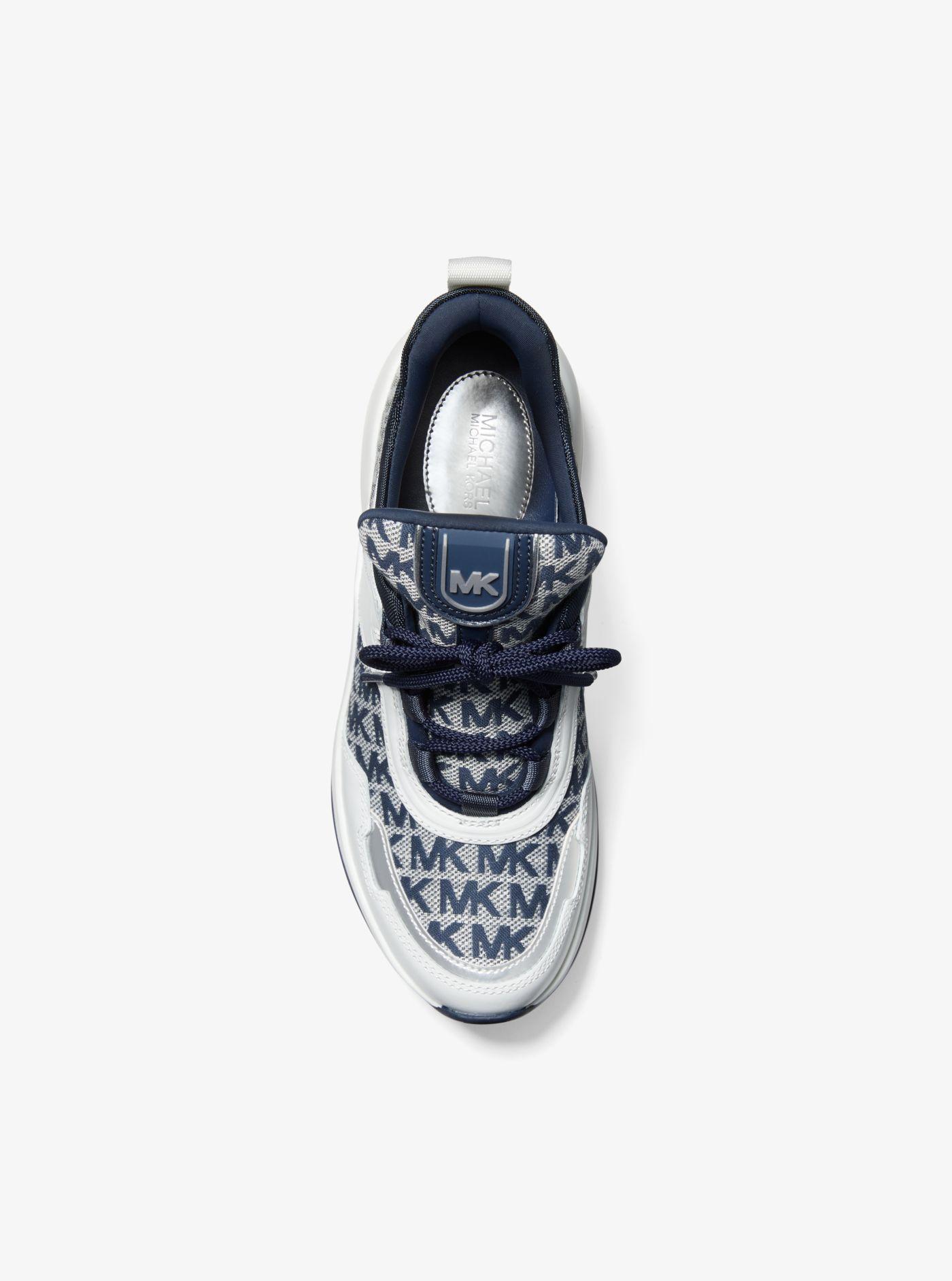 Michael Kors Olympia Logo Jacquard And Leather Trainer in Blue | Lyst