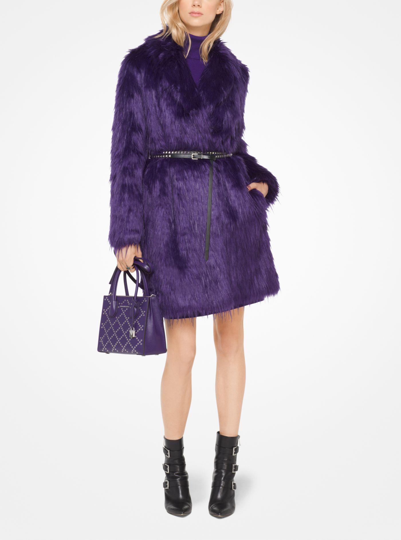Michael Kors Belted Faux-fur Coat in Iris (Purple) | Lyst
