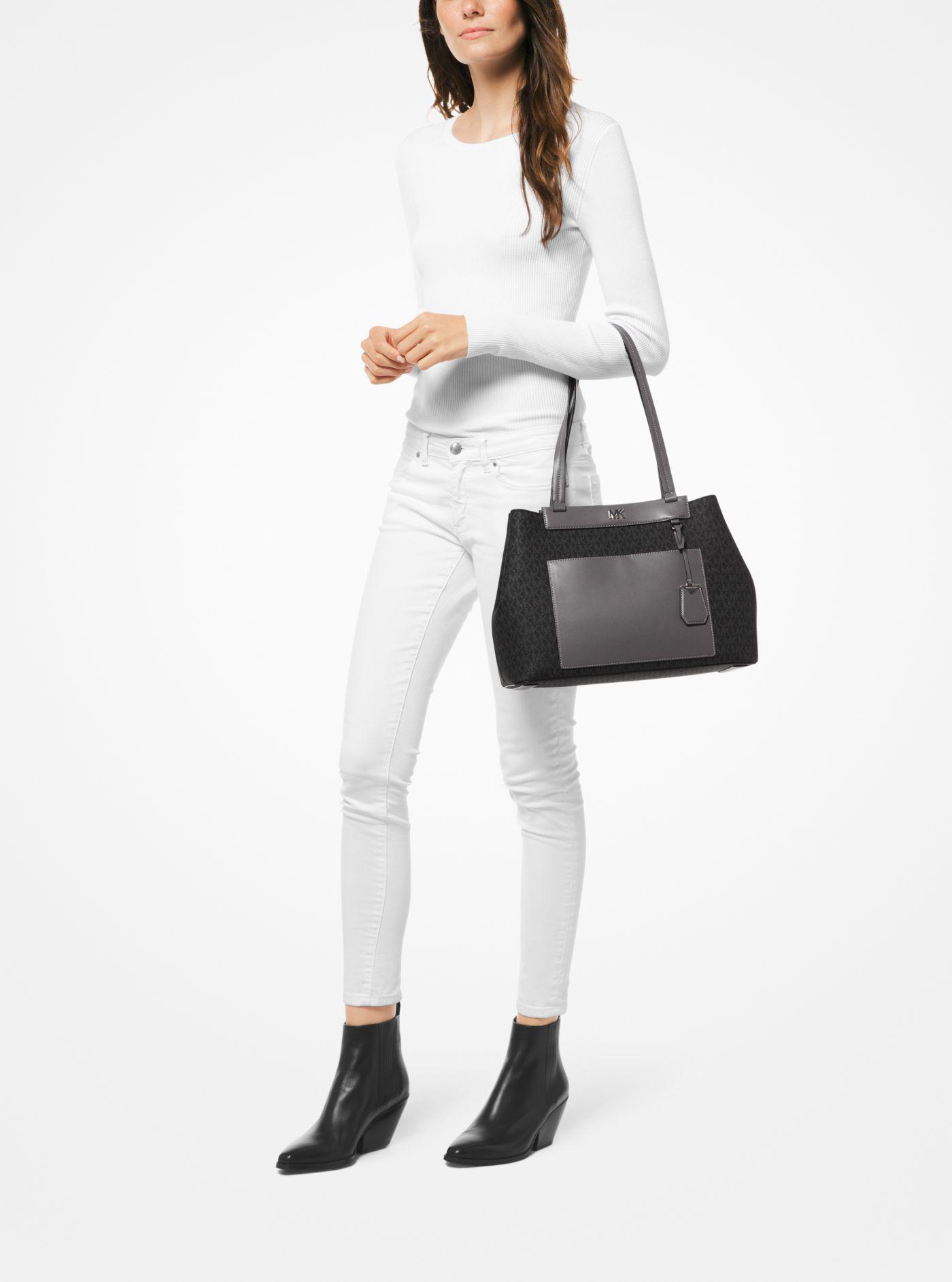 meredith medium logo and leather tote