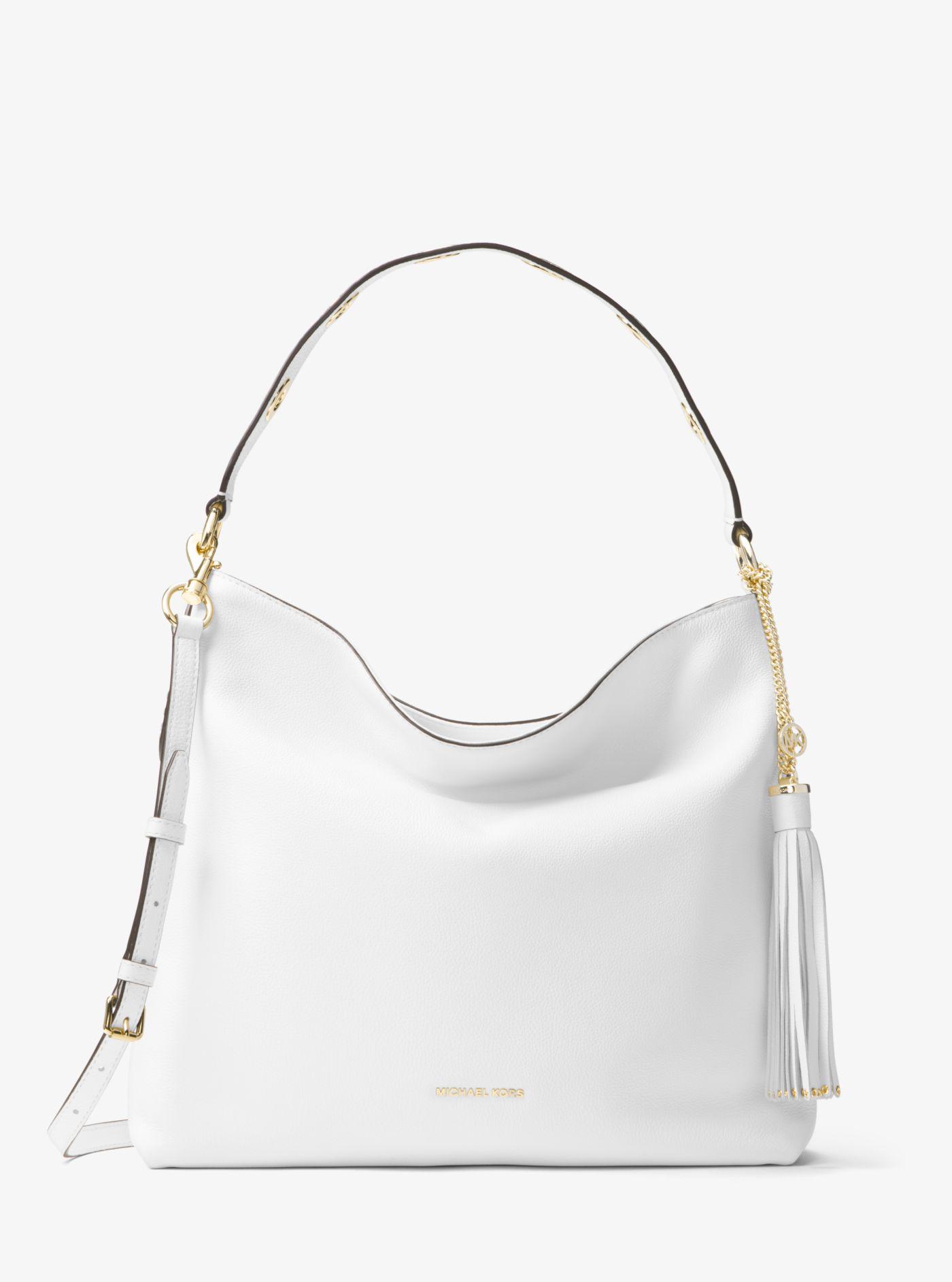 Michael Kors Brooklyn Large Leather Shoulder Bag in White - Lyst