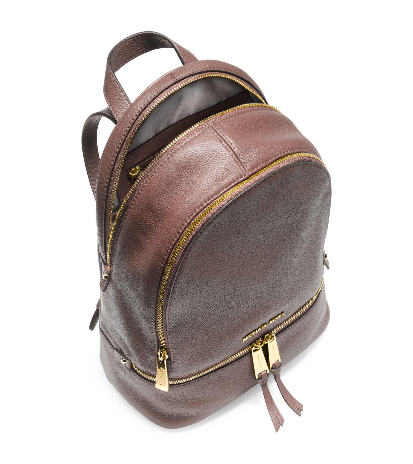 Michael Kors Rhea Small Leather Backpack in Navy (Brown) - Lyst