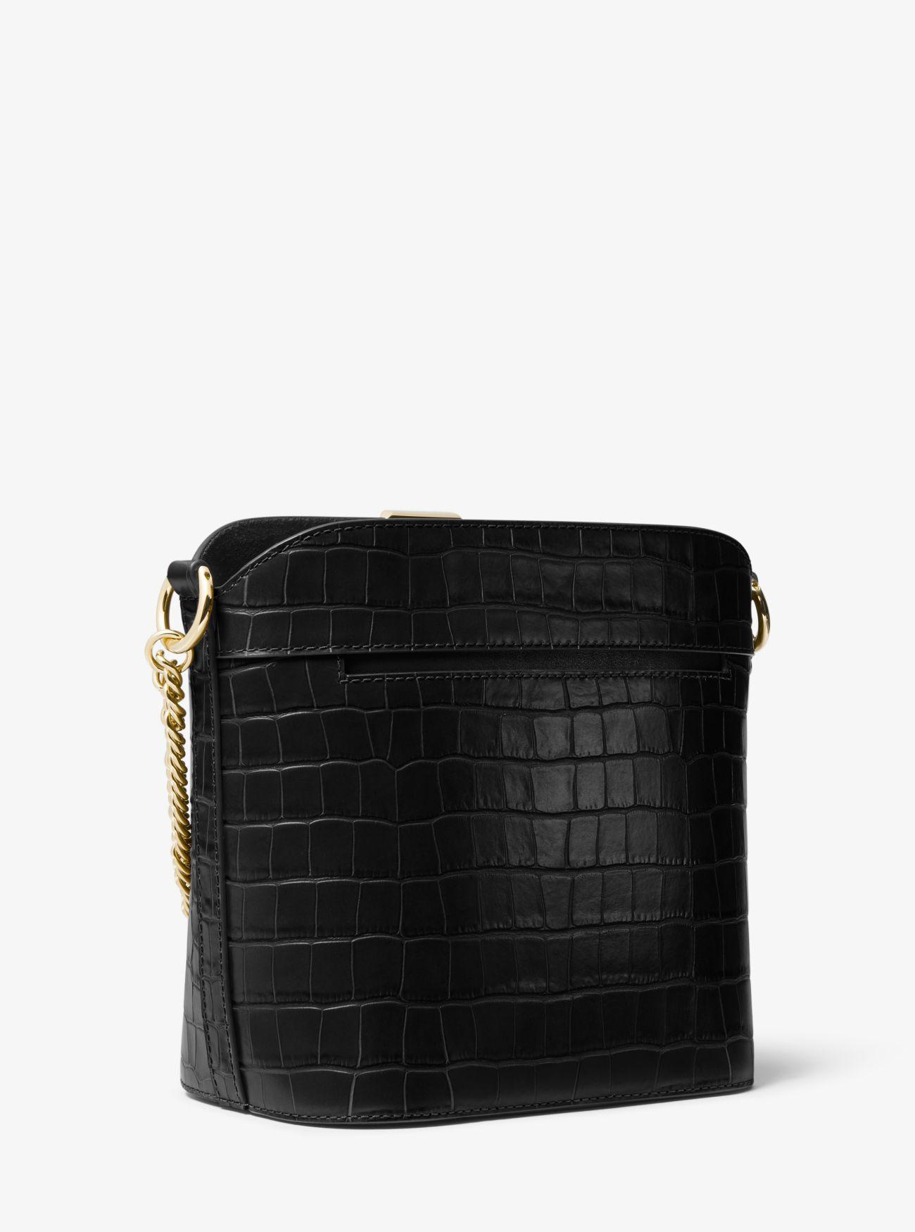 Michael Kors Bea Medium Crocodile-embossed Leather Bucket Shoulder Bag in Black - Lyst