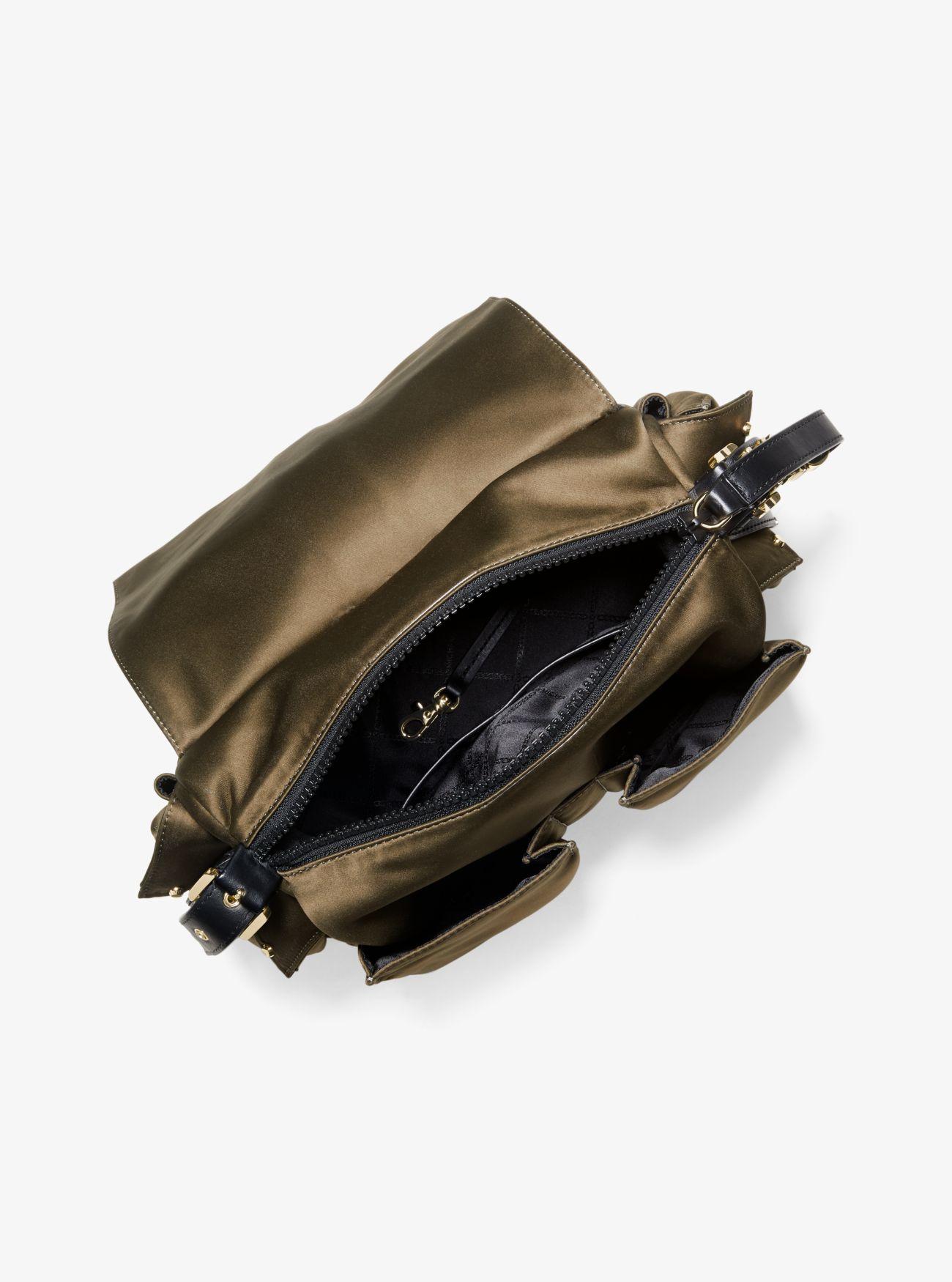 Michael Kors Olivia Large Studded Satin Messenger Bag in Green Lyst