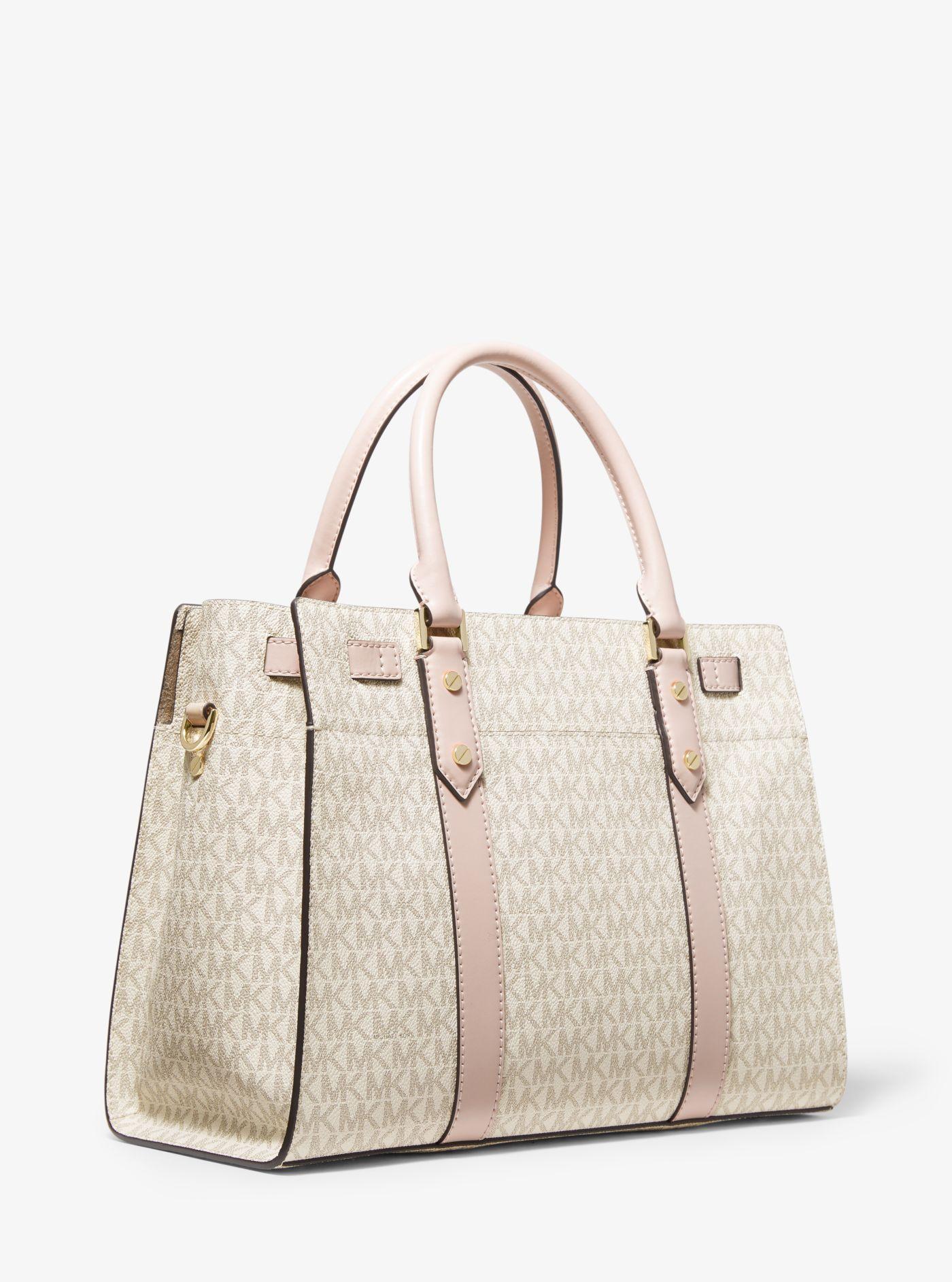 nouveau hamilton large logo metallic stripe satchel