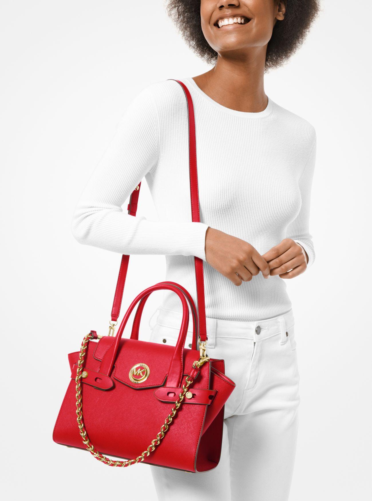 Bolso satchel Carmen pequeño de piel saffiano con tiras decorativas Michael  Kors de Cuero de color Rojo | Lyst