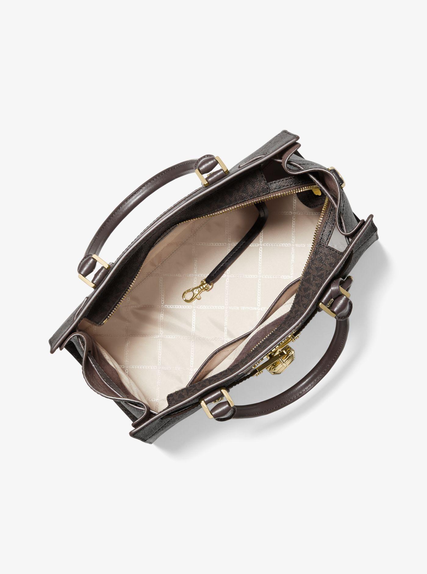 nouveau hamilton large logo metallic stripe satchel