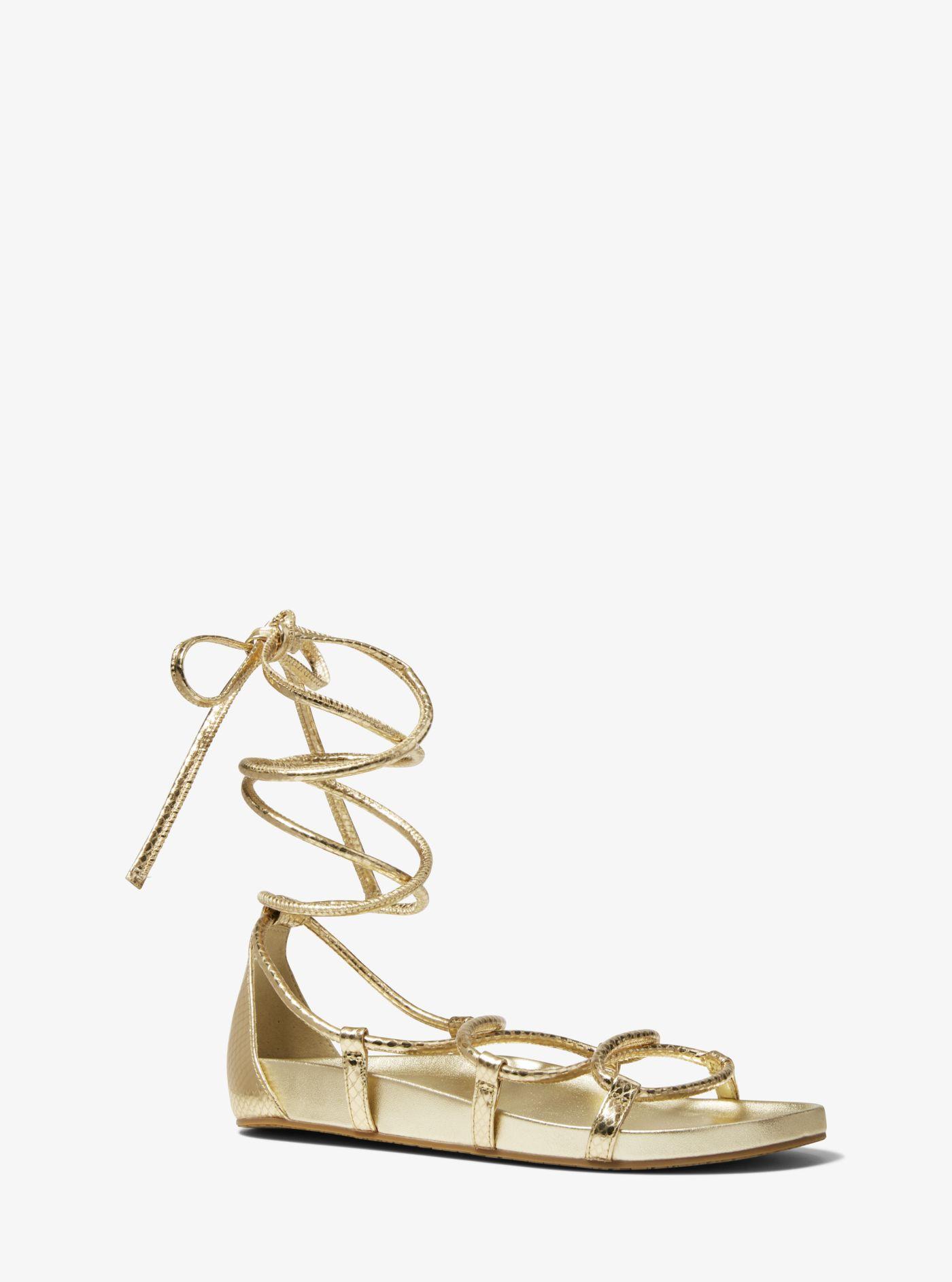 Michael Kors Vero Metallic Snake Embossed Faux Leather Laceup Sandal