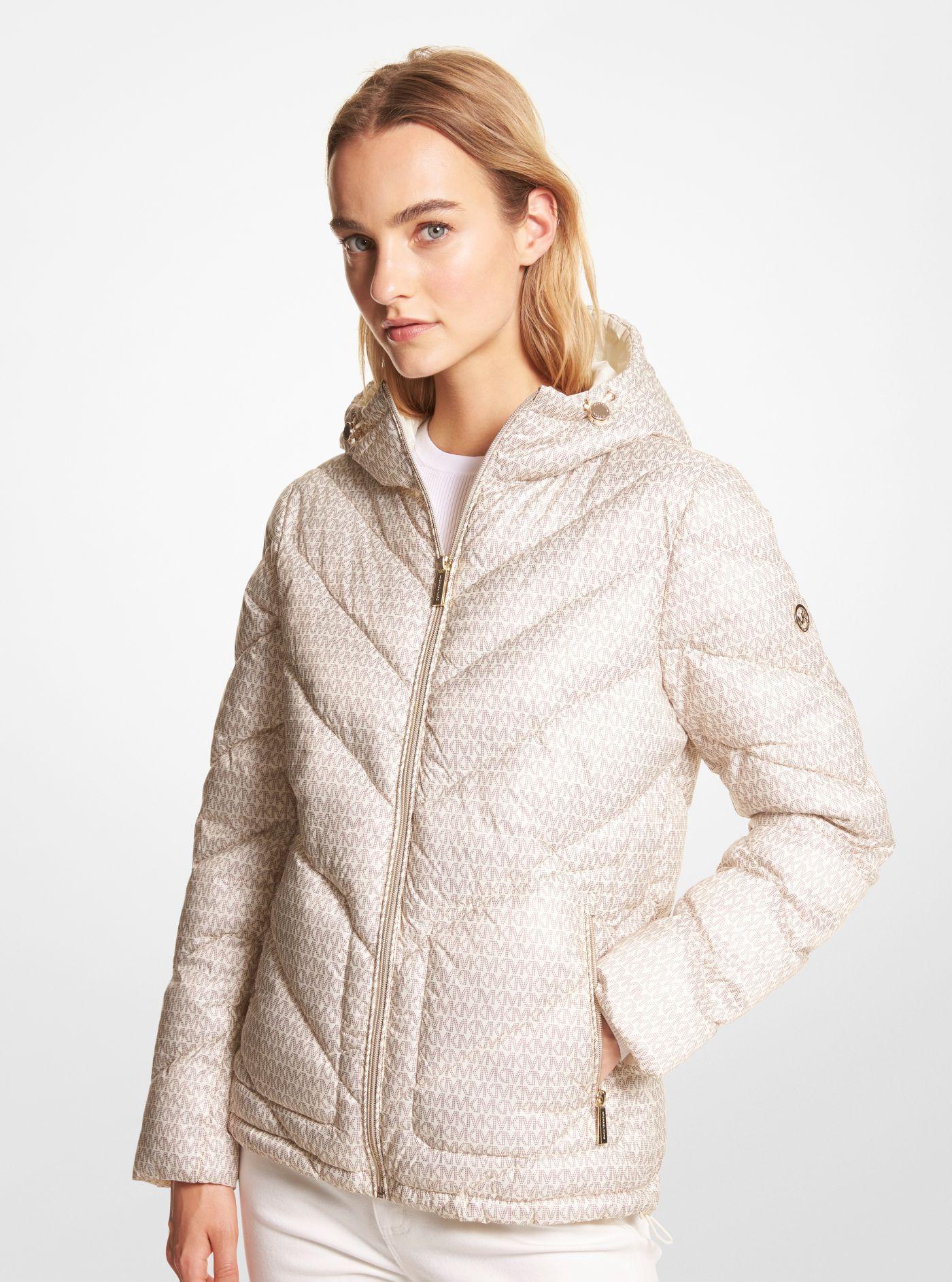 Michael Kors Logo Quilted Ciré Packable Puffer Jacket in Natural Lyst