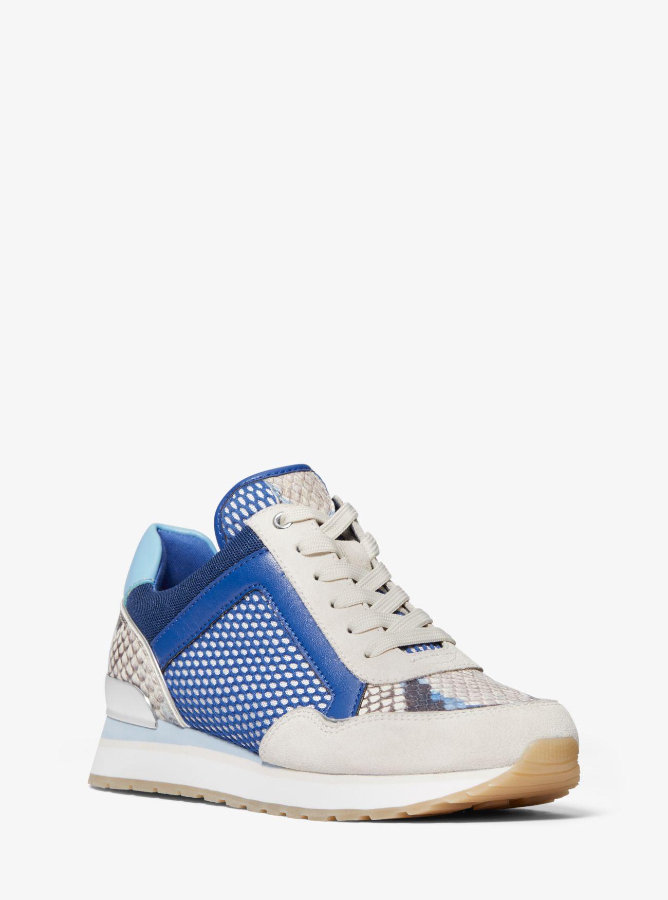 Michael Kors Denim Maddy Mixed-media Trainer in Blue - Lyst
