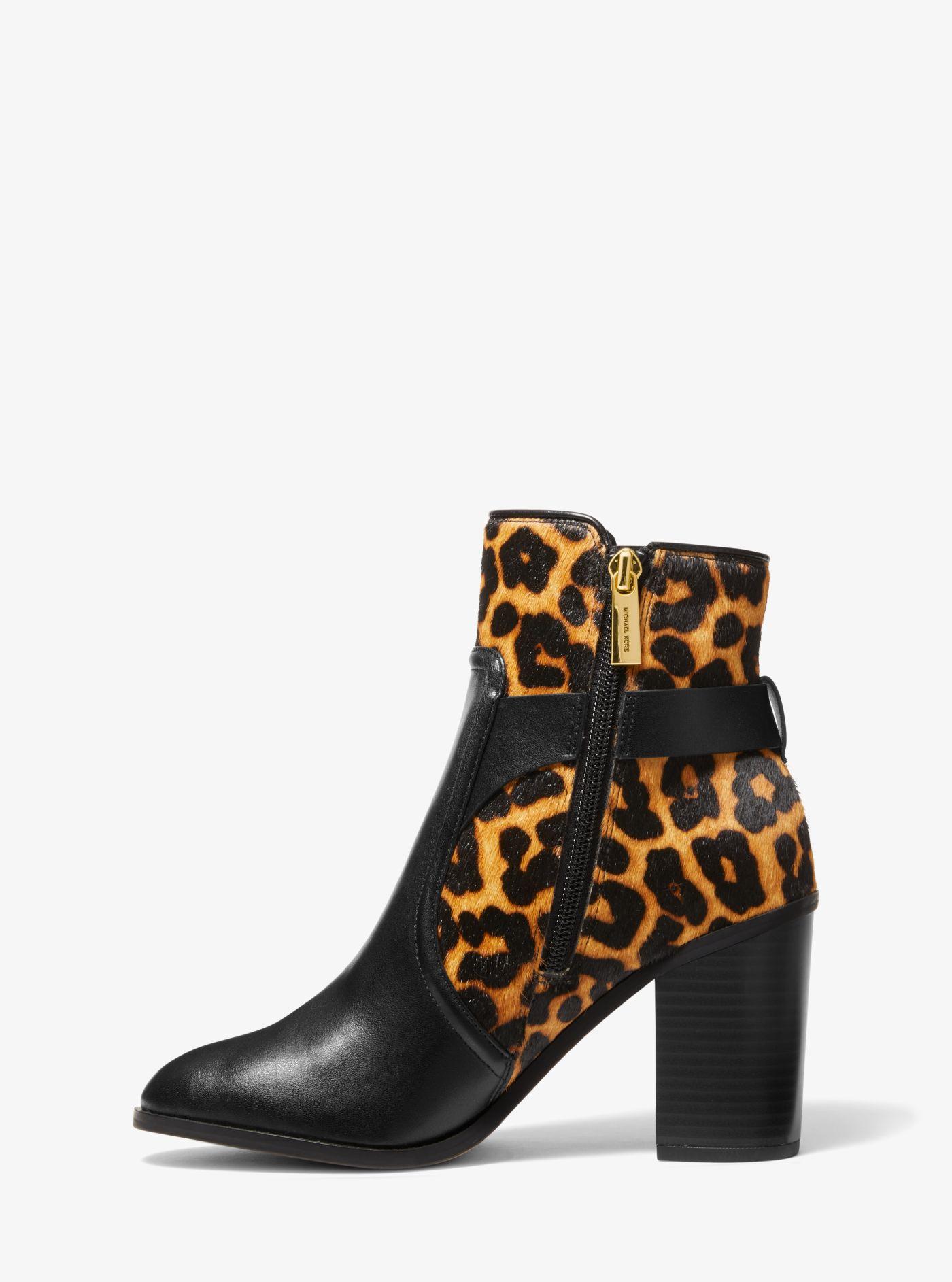 Michael Kors Carmen Leopard Print Calf Hair And Leather Ankle Boot in Black  | Lyst