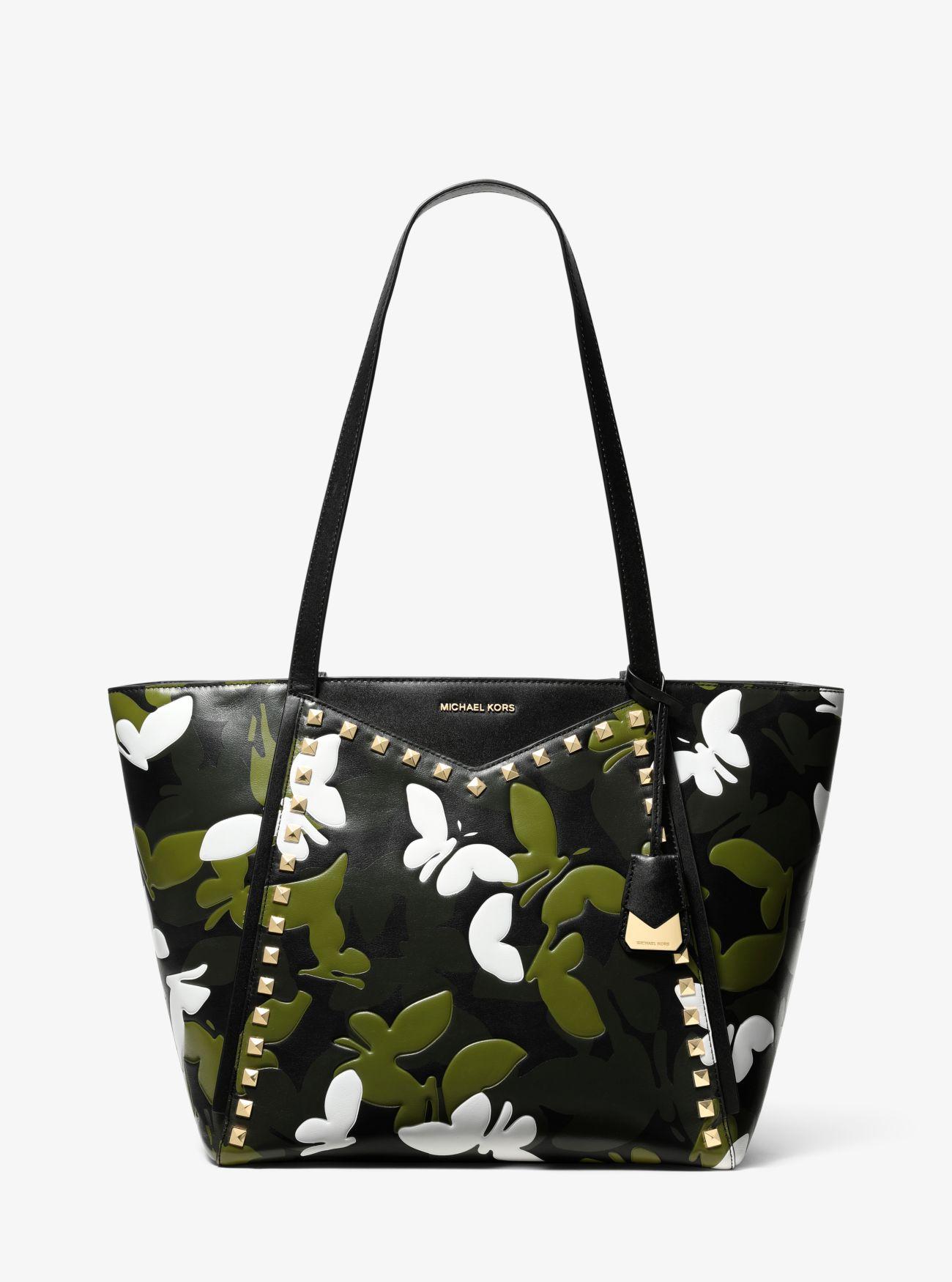 Michael Kors Whitney Large Butterfly Camo Leather Tote Bag in Black | Lyst