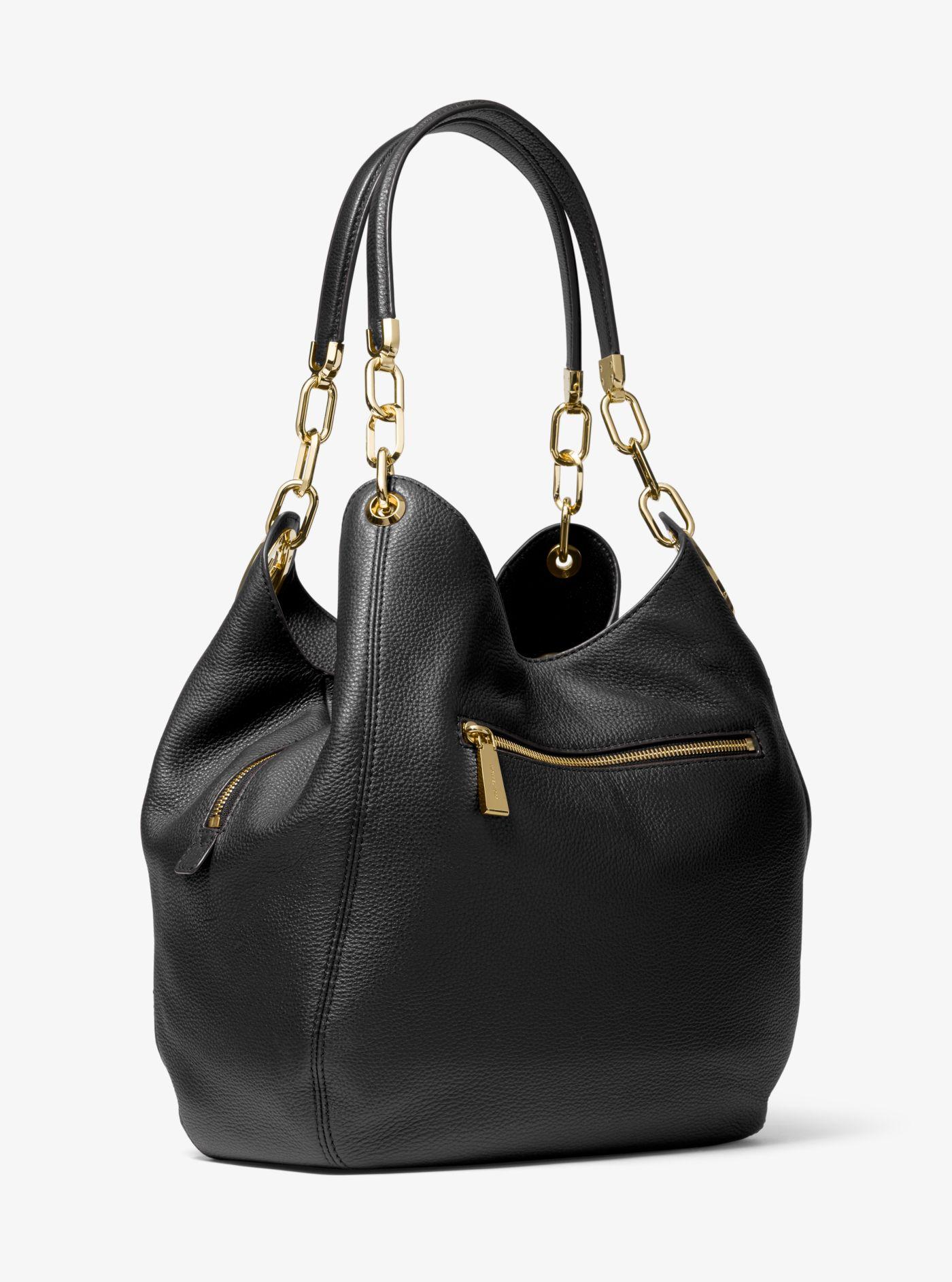 Michael Kors Lillie Large Pebbled Leather Shoulder Bag in Black | Lyst