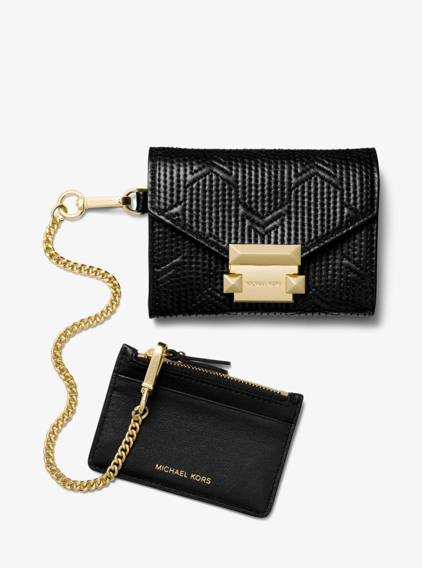 whitney small deco quilted leather chain wallet