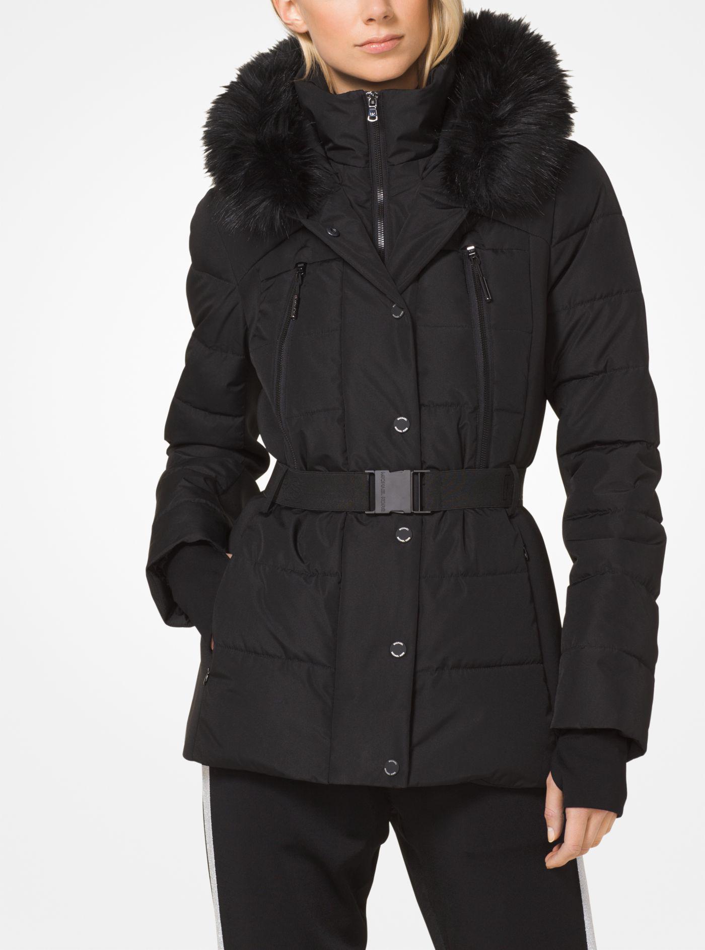 Michael Kors Faux Fur-trimmed Belted Puffer Jacket in ...