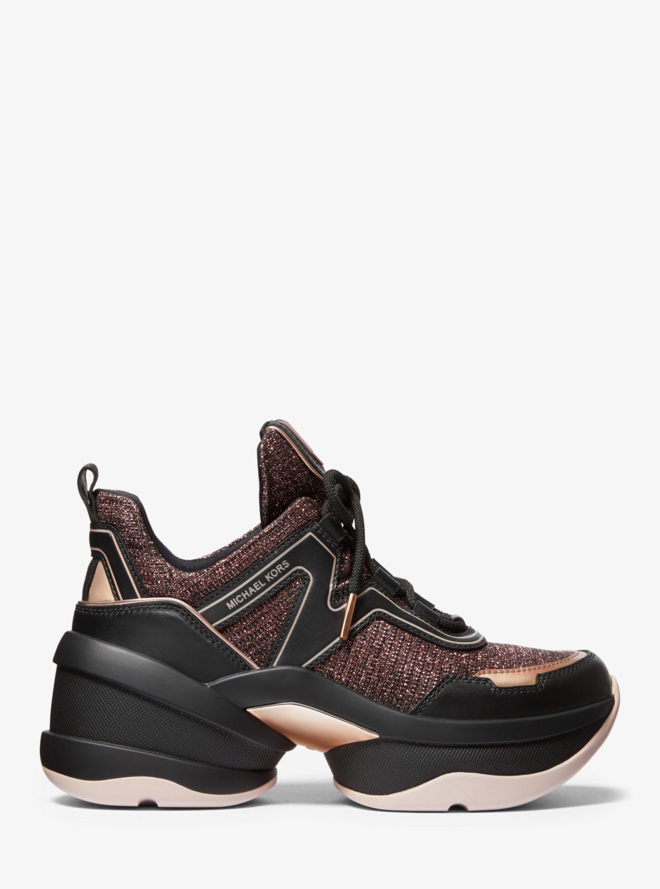 olympia glitter chain mesh and leather trainer