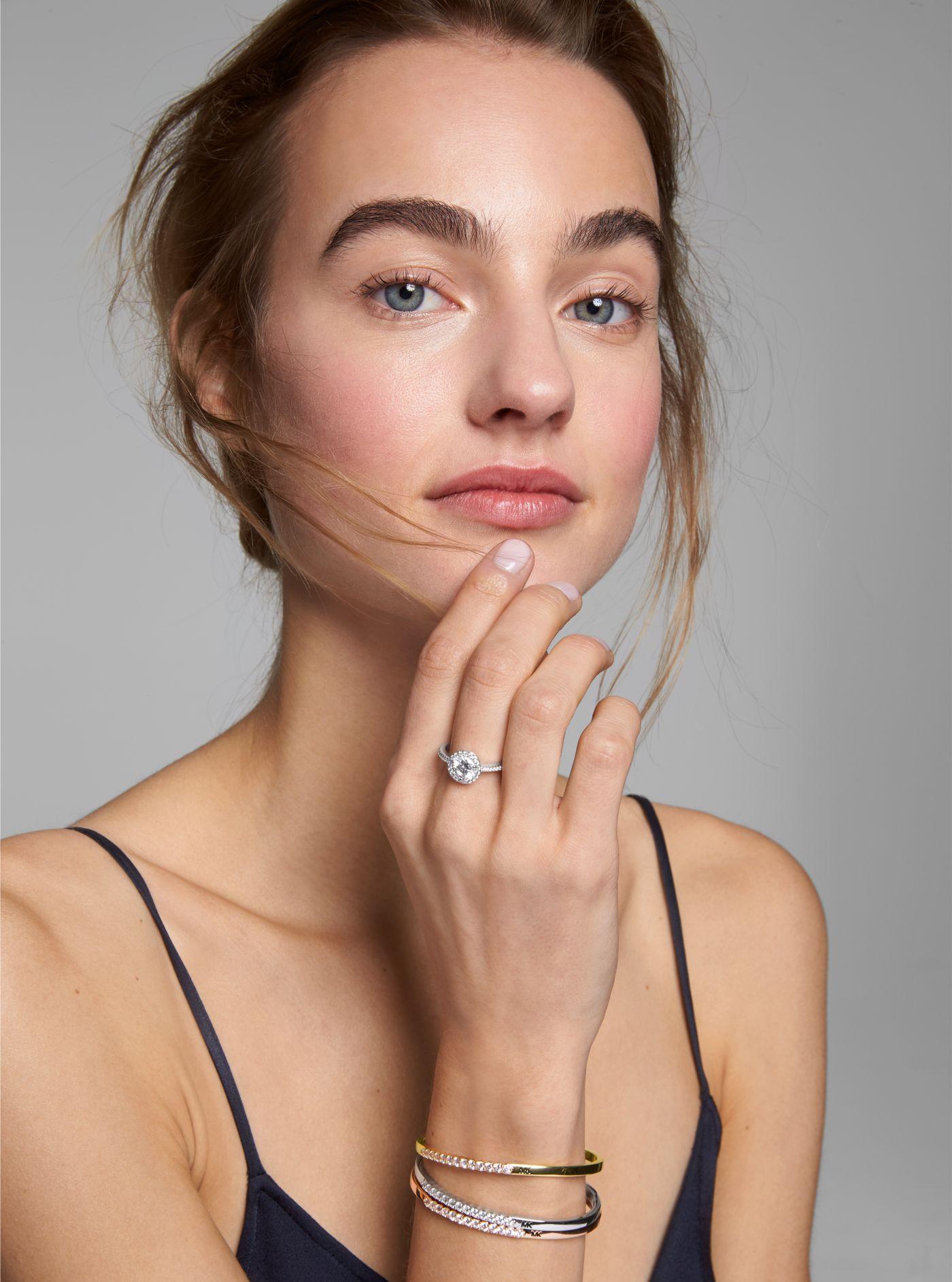 Precious Metal-plated Sterling Silver Pavé Oversized Halo Ring