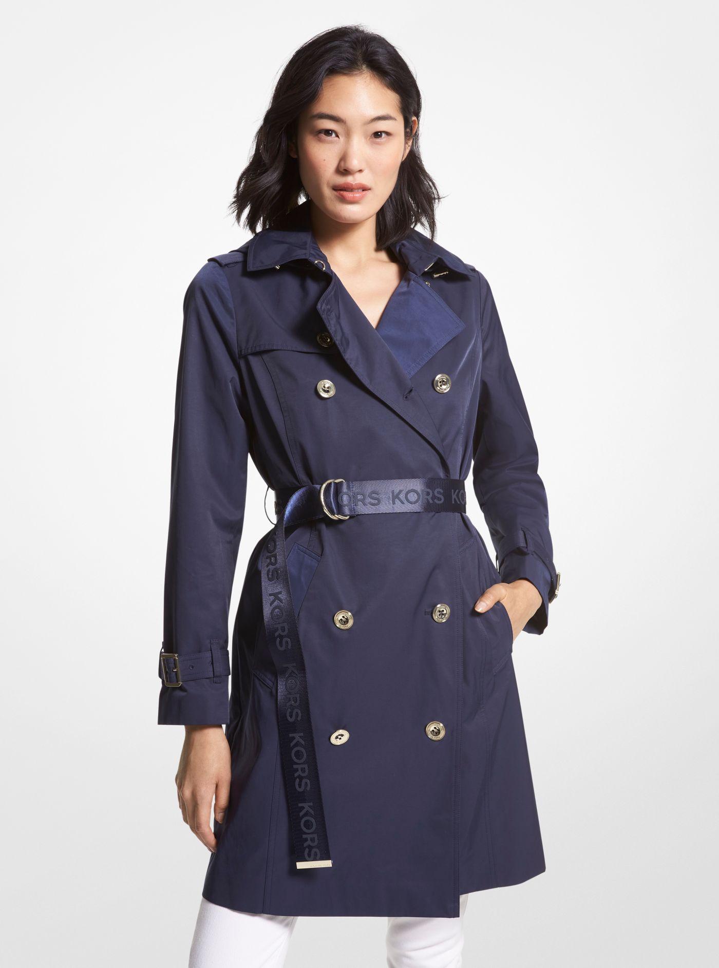 Michael Kors Cotton Blend Trench Coat in Blue | Lyst