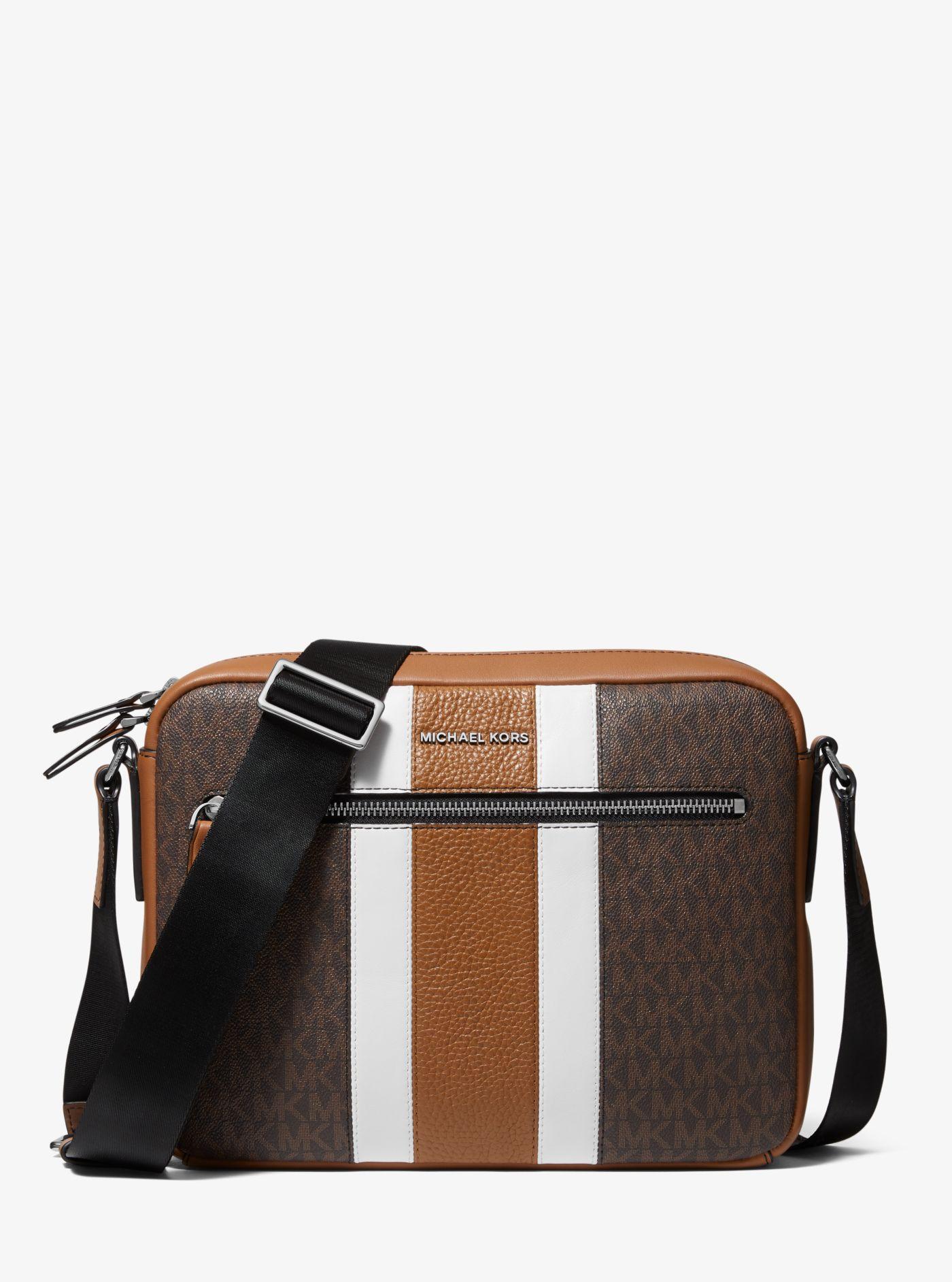 Michael Kors Canvas Hudson Logo Stripe Camera Bag in Brown for Men Lyst